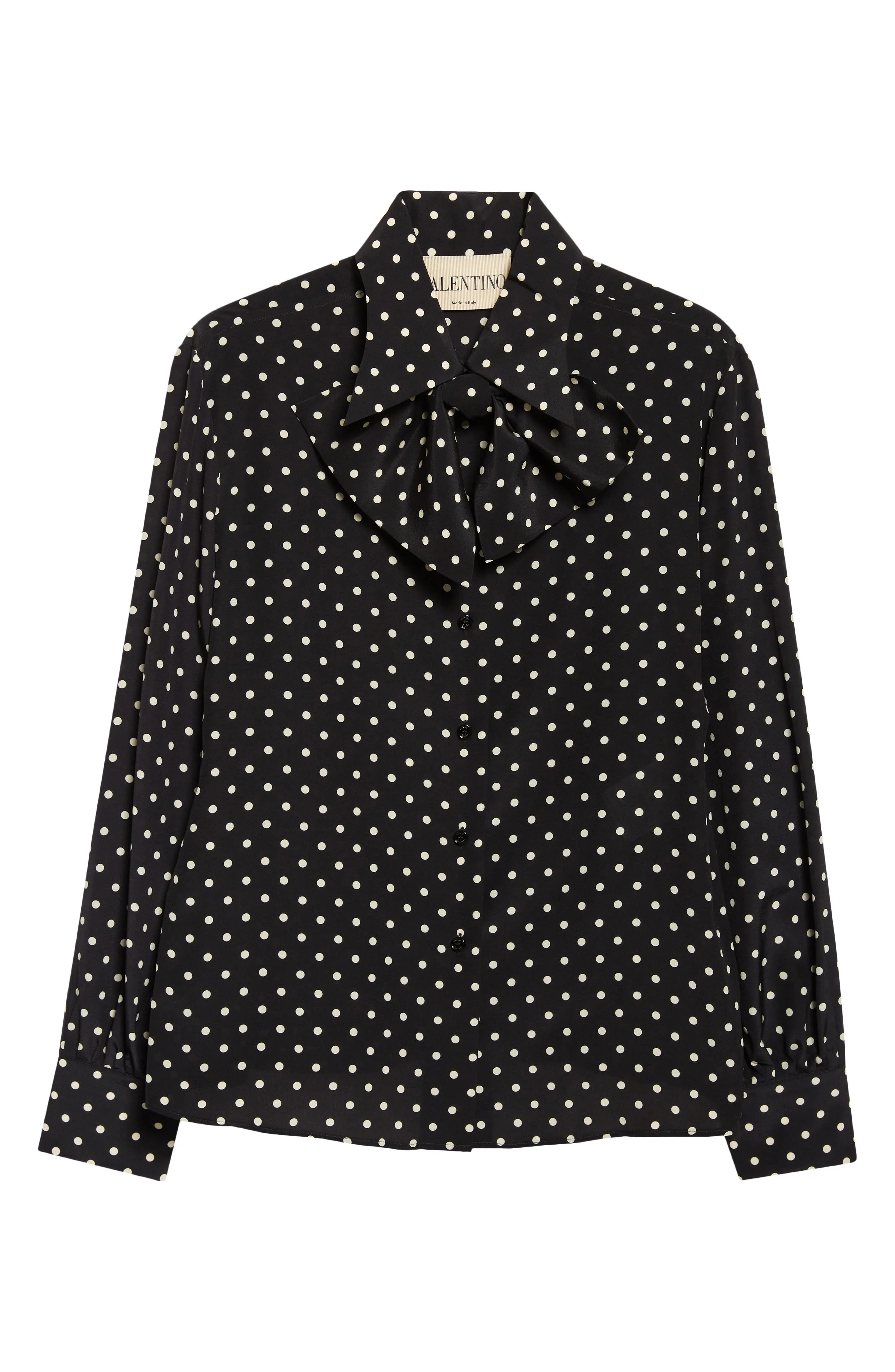 Valentino Dot Silk Crêpe de Chine Shirt in Black/White at Nordstrom - 1
