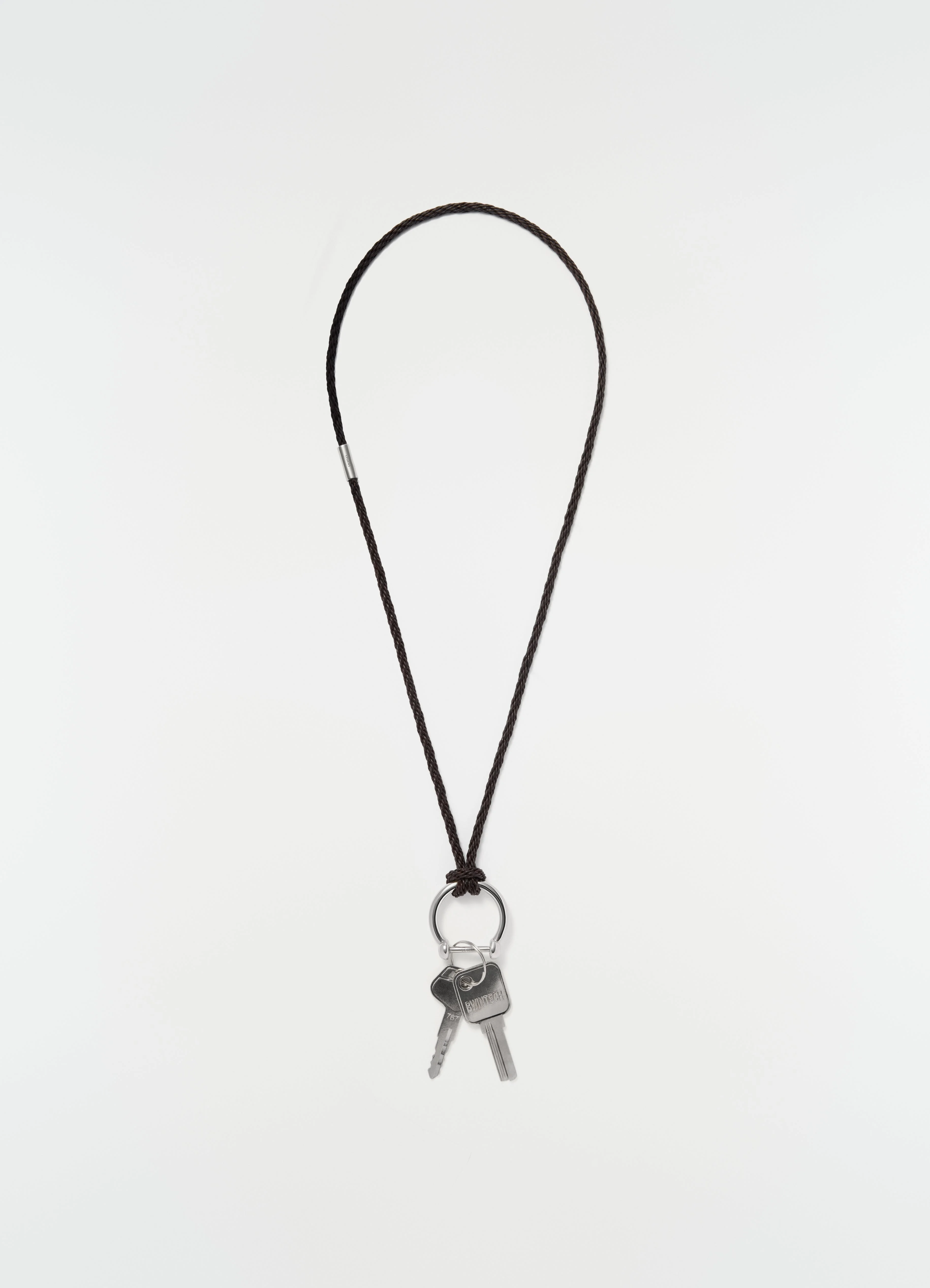 KEYRING NECKLACE WITH BRAIDED RECYCLED LEATHER CORD - 1