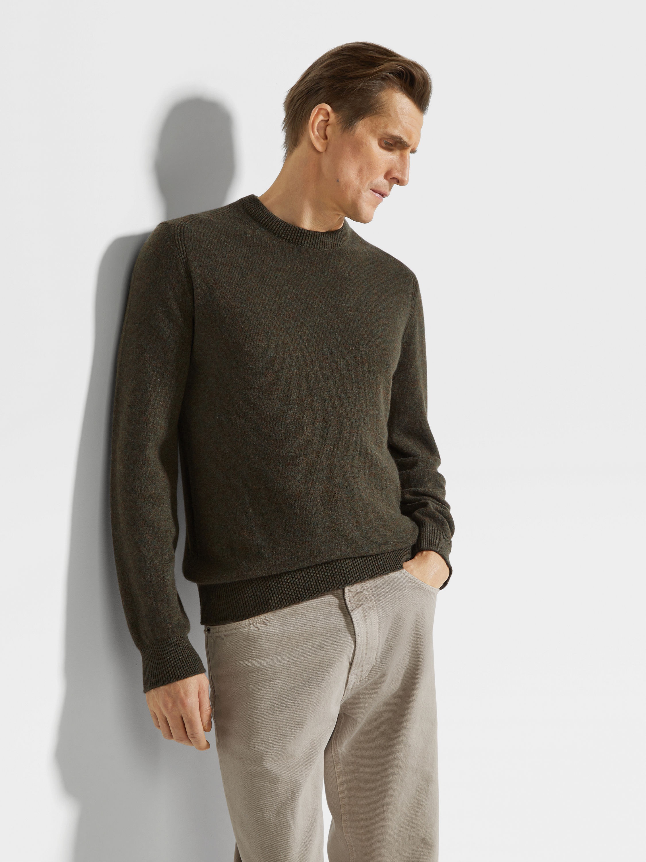 ARMY GREEN MULTIMÉLANGE OASI CASHMERE CREWNECK - 3