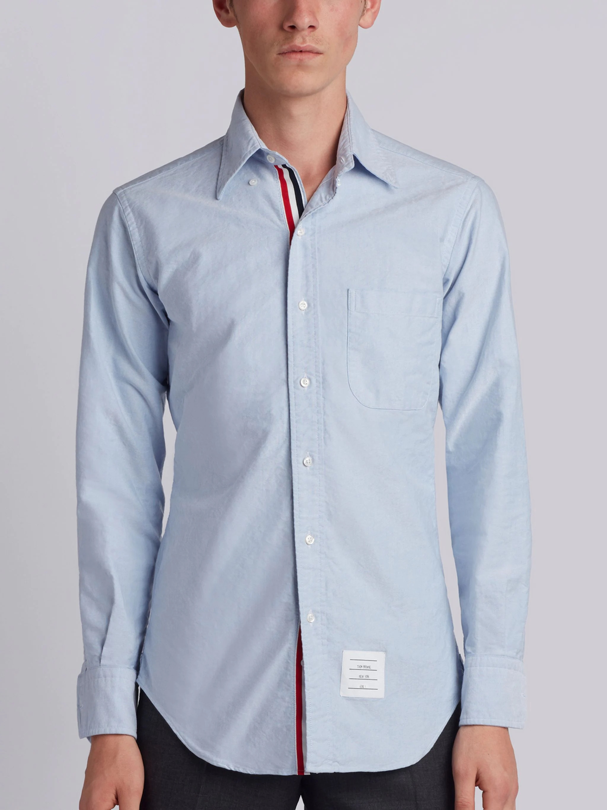 Light Blue Cotton Oxford Grosgrain Placket Shirt - 2