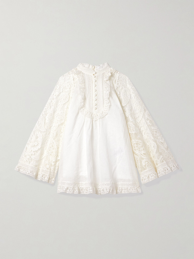 Ascension Lace And Crochet-trimmed Pintucked Ramie Blouse 1