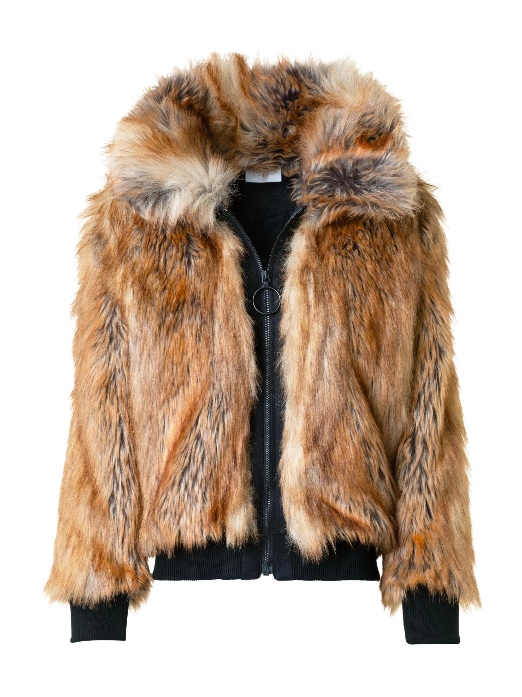 Women's Faux Fox Fur Bomber Jacket - Camel Multicolor - 1