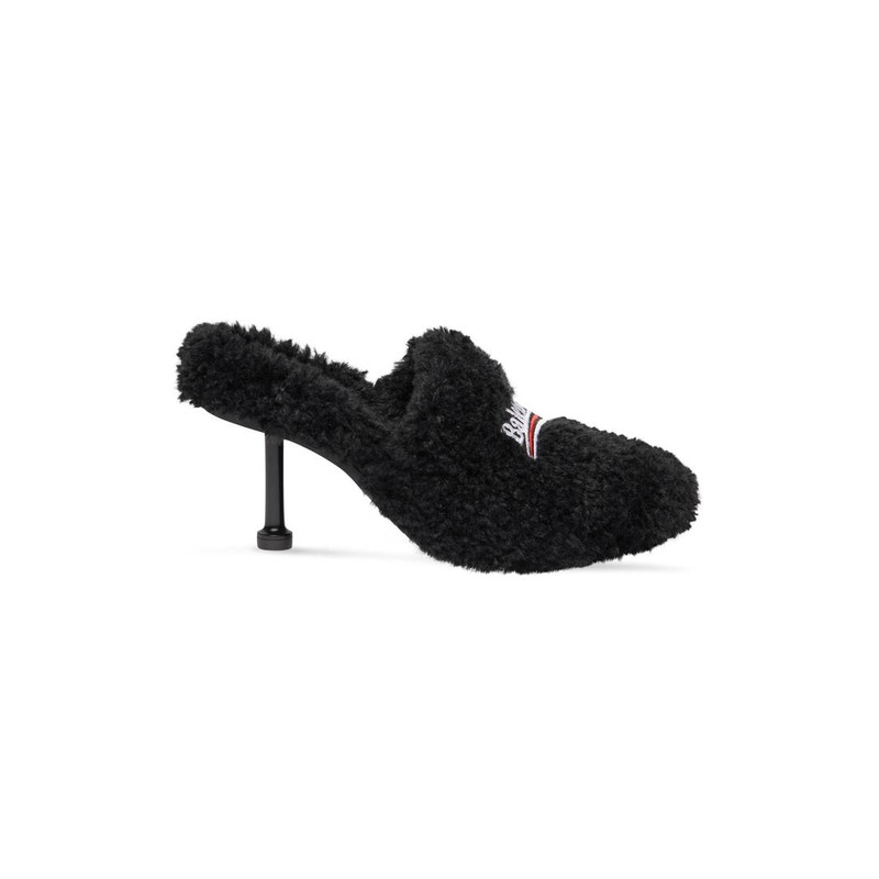 Women's Furry Closed 80mm Mule in Black - 1
