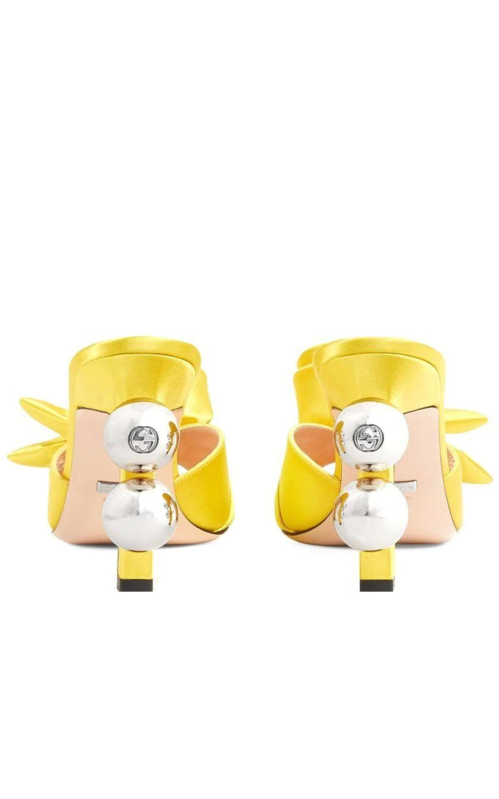 Shawana Satin Flower Mules in Yellow - 4
