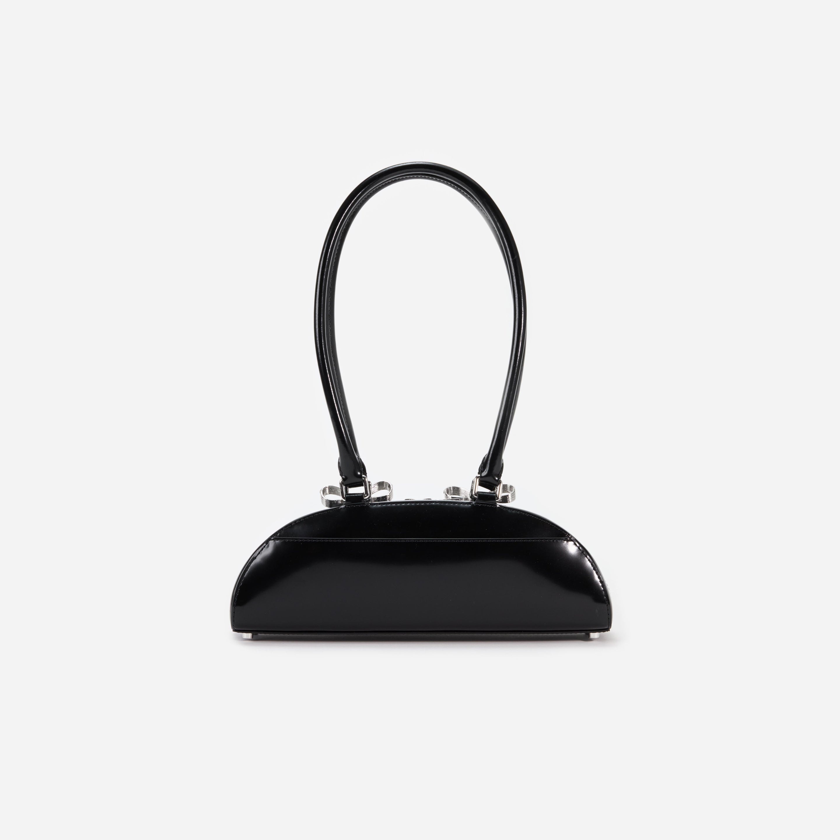 Black Leather Curved Shoulder Bag - 3