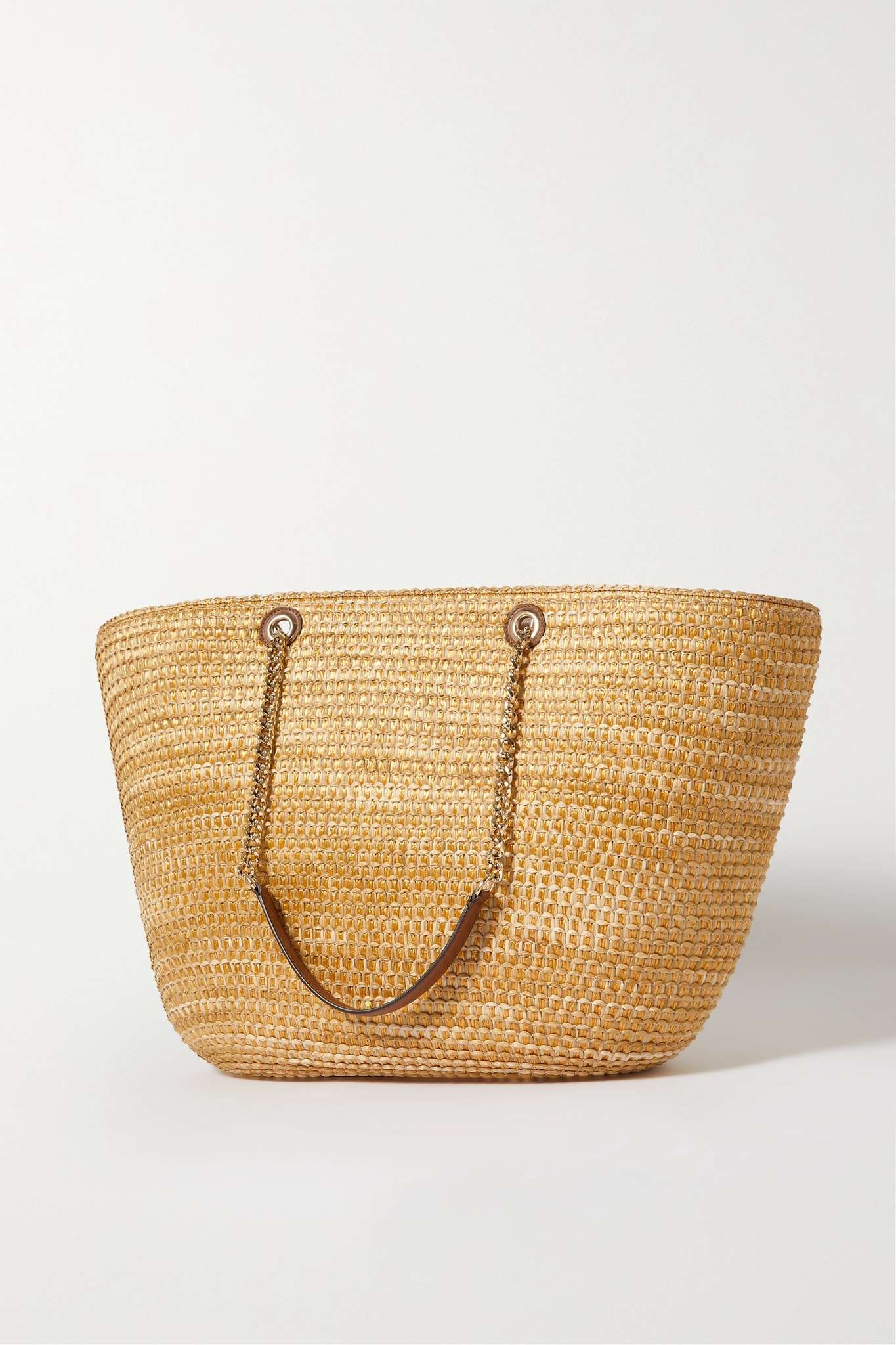 Mari leather-trimmed raffia tote - 3