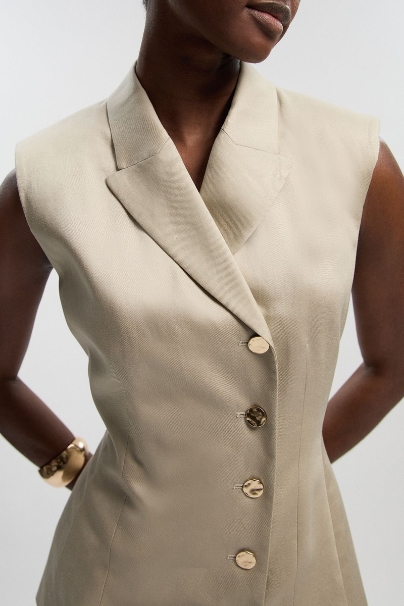 KAREN MILLEN Tailored Linen Corset  Back Detail Button Front Waistcoat outlook