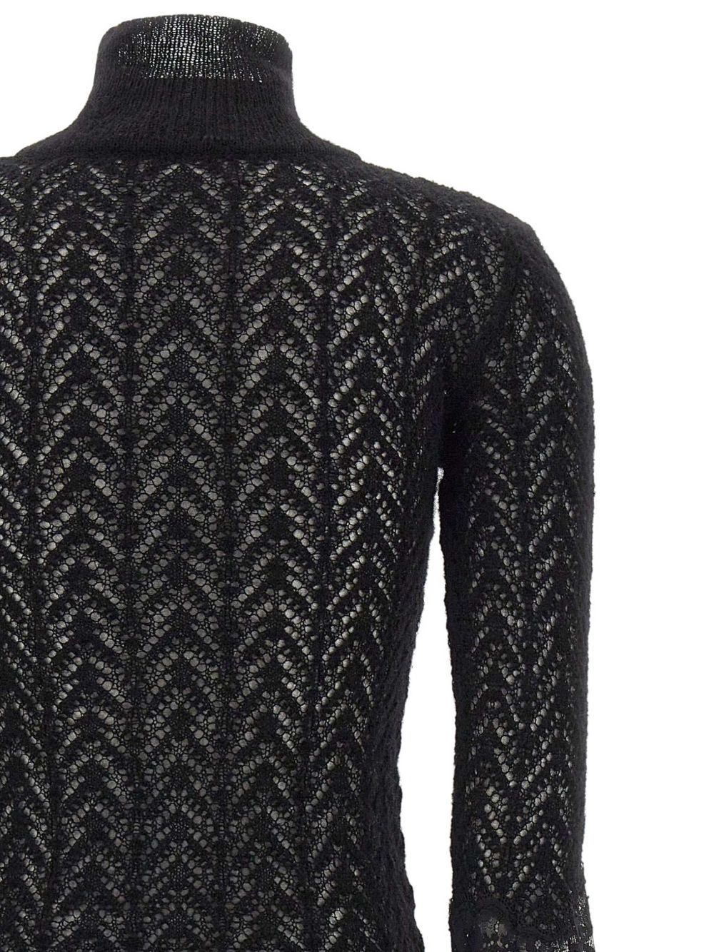 lace-insert feather-cuff sweater - 4