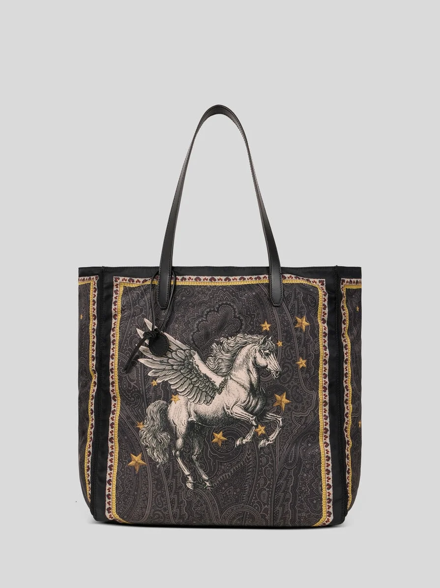 NYLON TOTE BAG WITH PEGASO PRINT AND ARNICA MOTIF - 1
