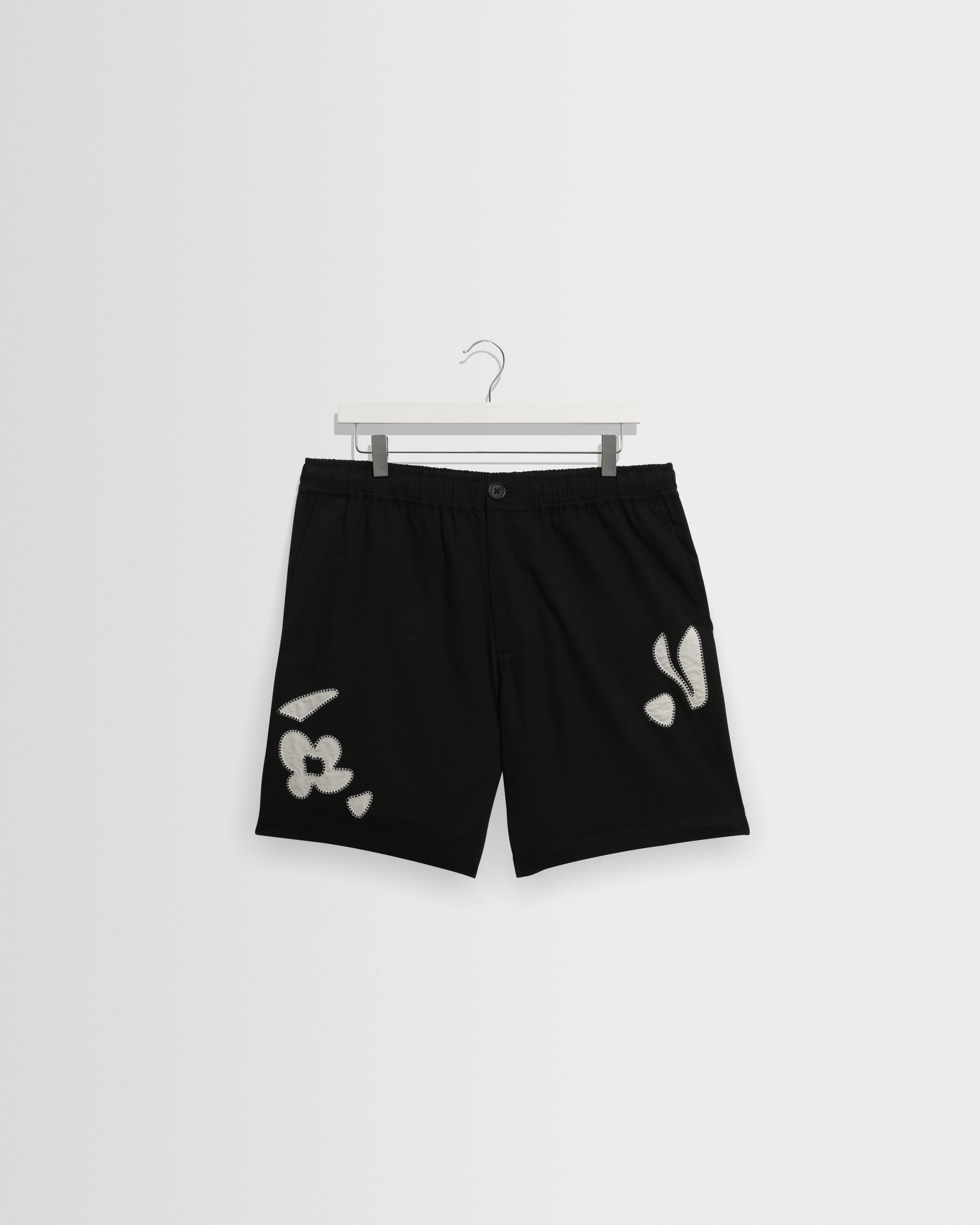 Kurt - Black And Beige Abstract Applique Shorts - 1