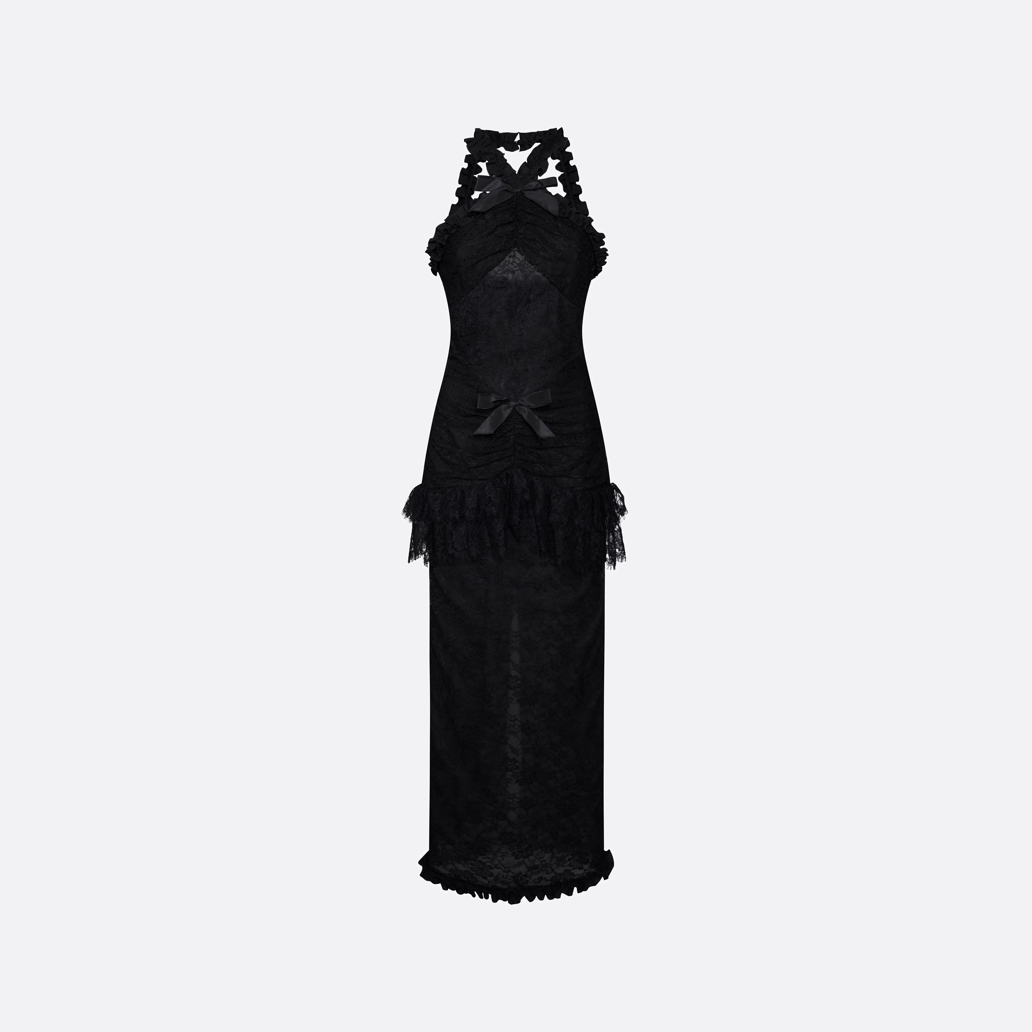 CHANTILLY LACE HALTERNECK EVENING DRESS - 1