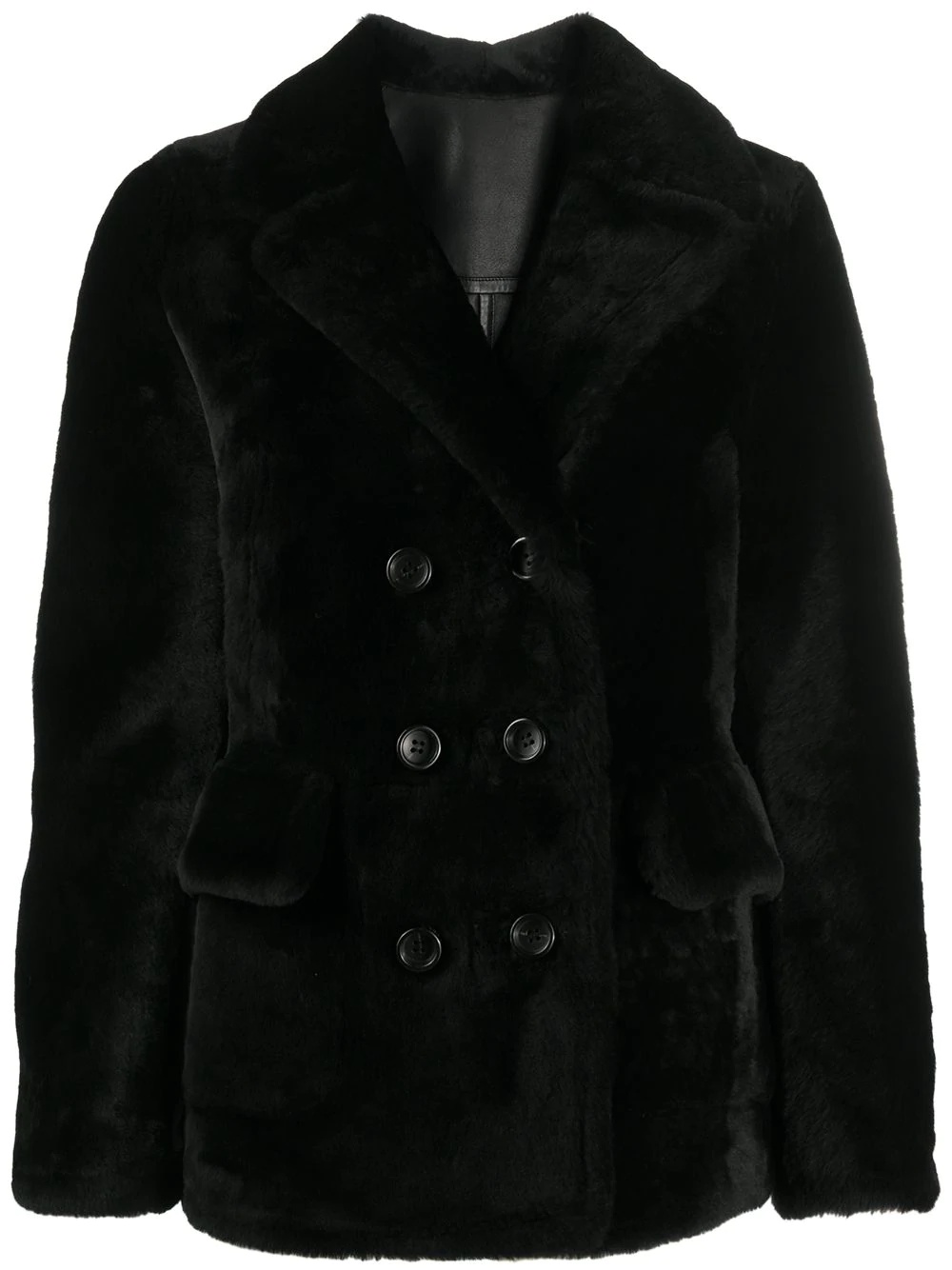 double-breasted lamb fur coat - 1