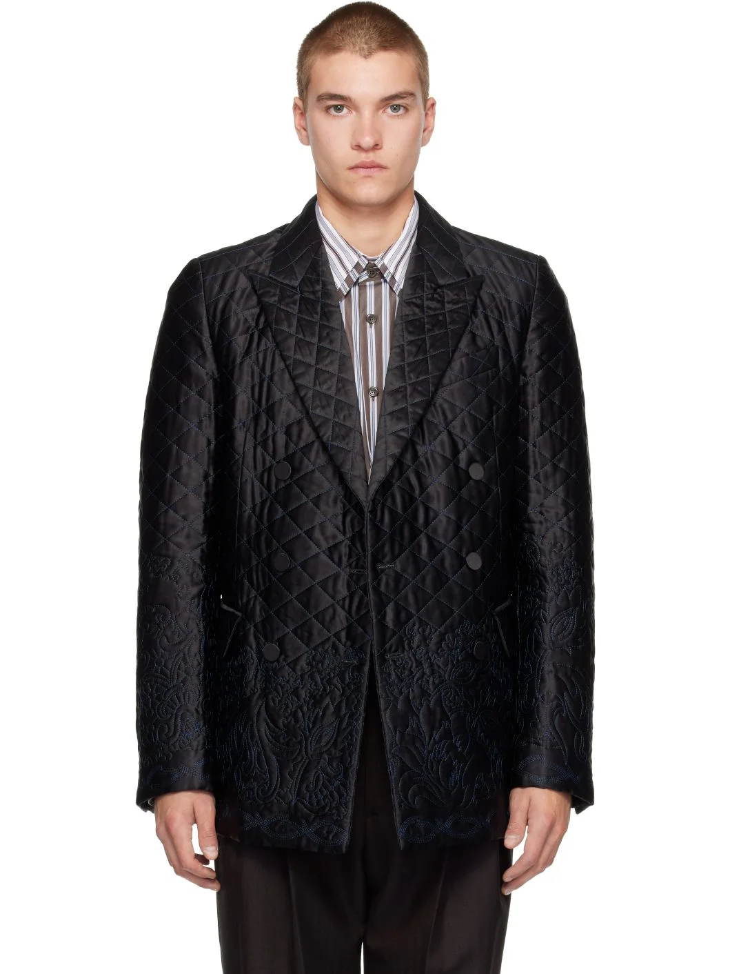 SSENSE Exclusive Black Quilted Silk Blazer - 1