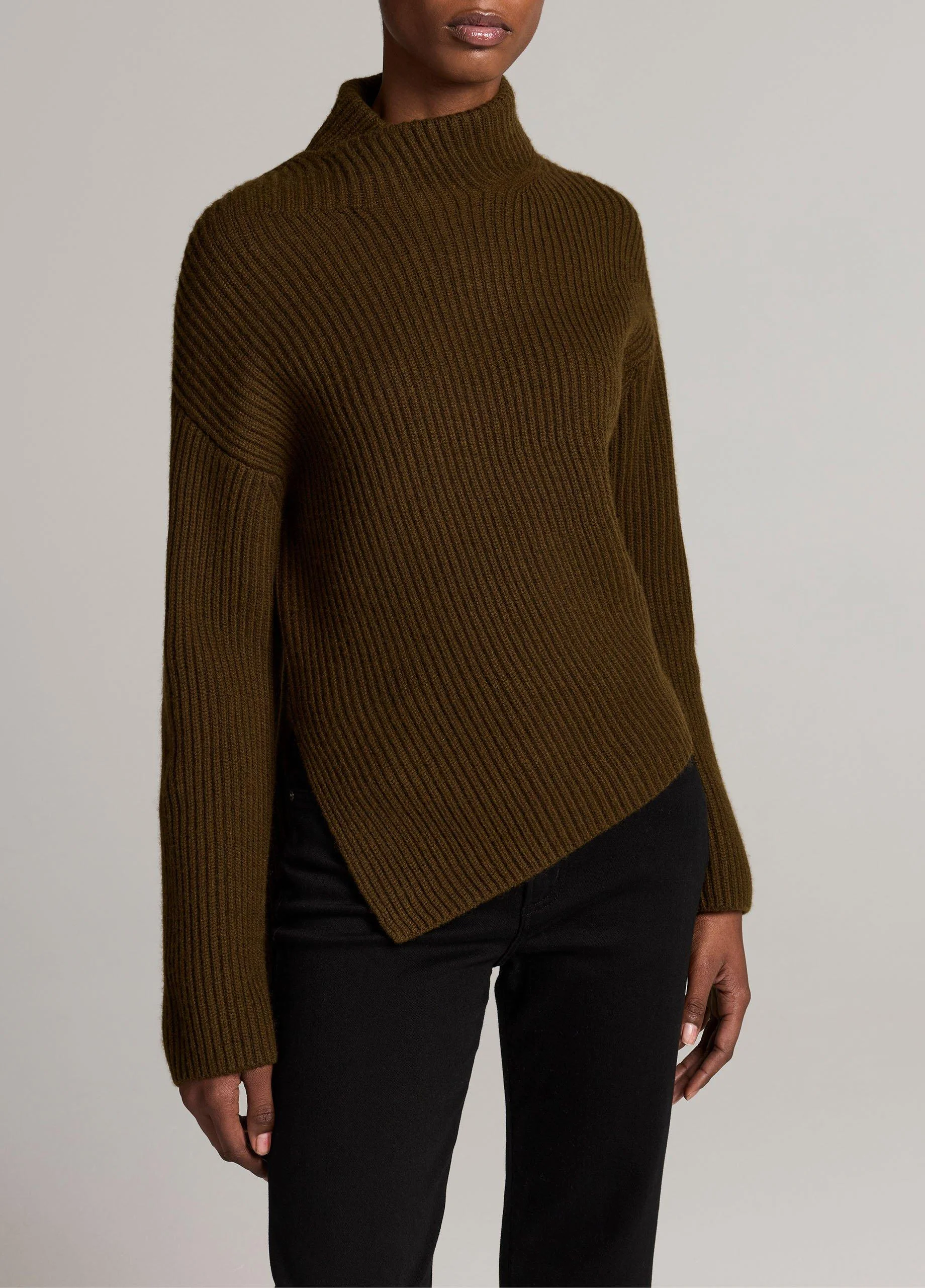 Ribbed Wool-Cashmere Scarf Funnel-Neck Sweater - 1