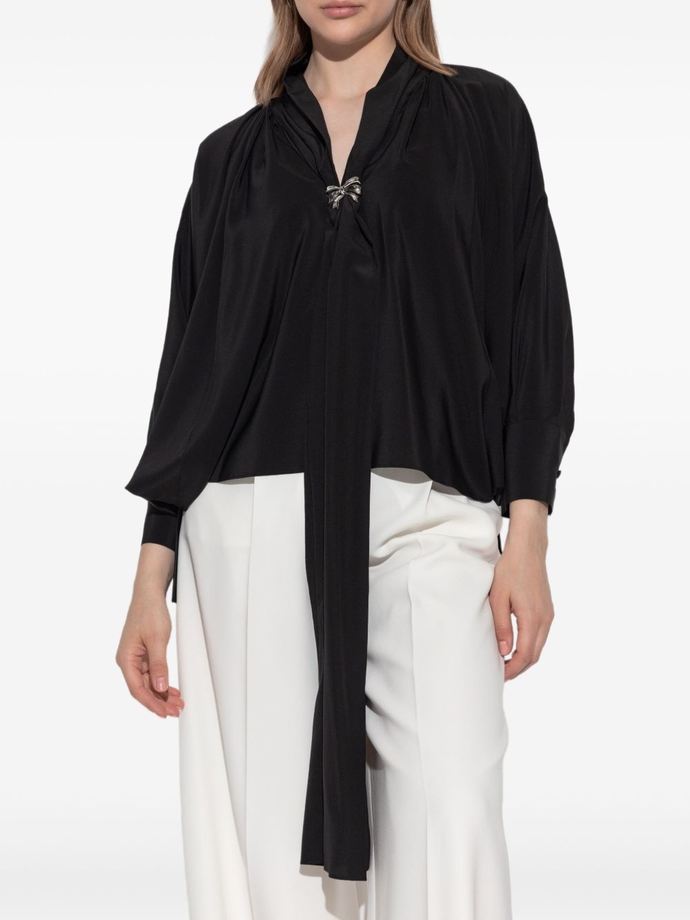 tie-front silk blouse - 3