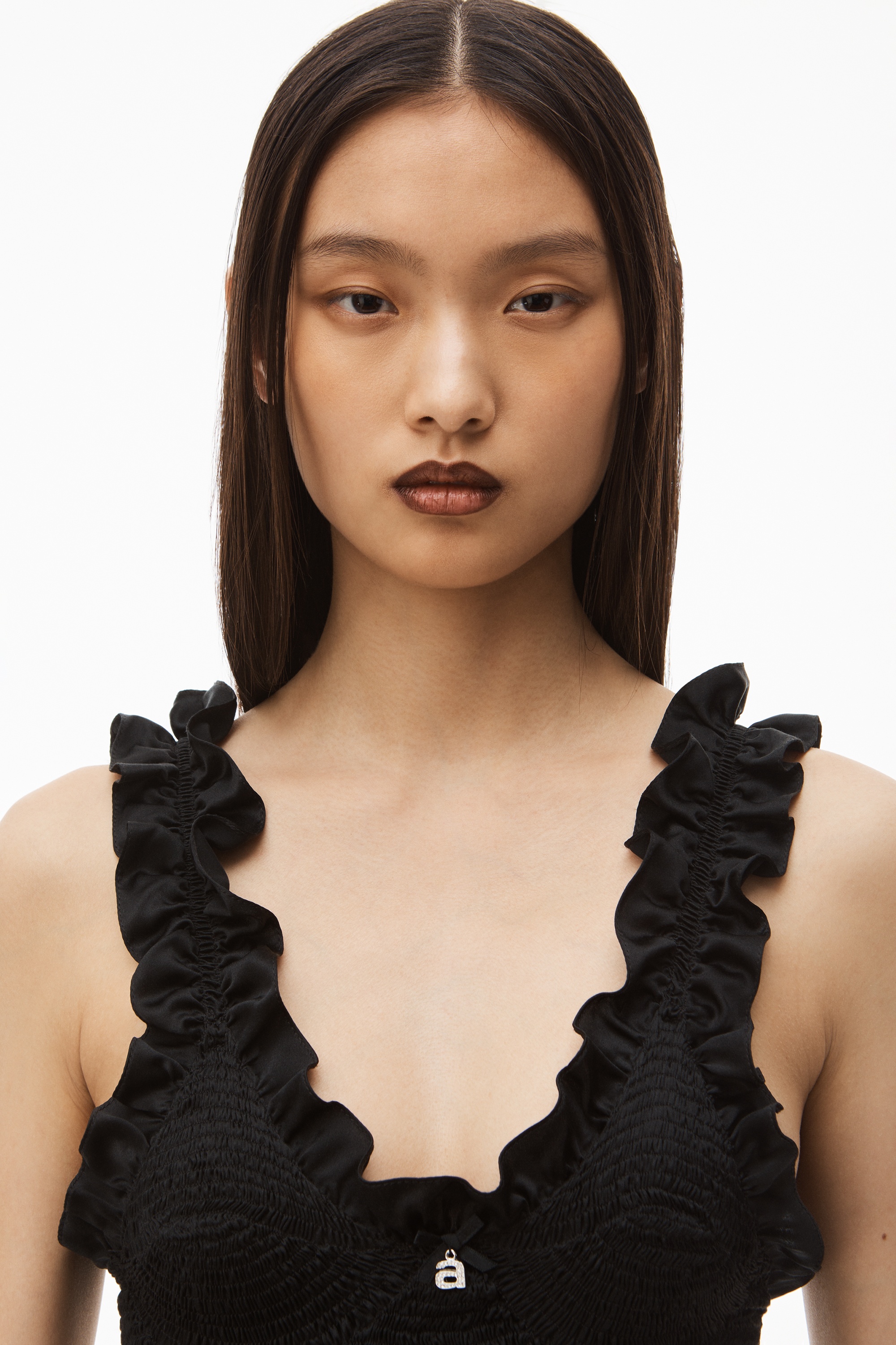 RUFFLE MINI DRESS IN SILK CHARMEUSE - 4