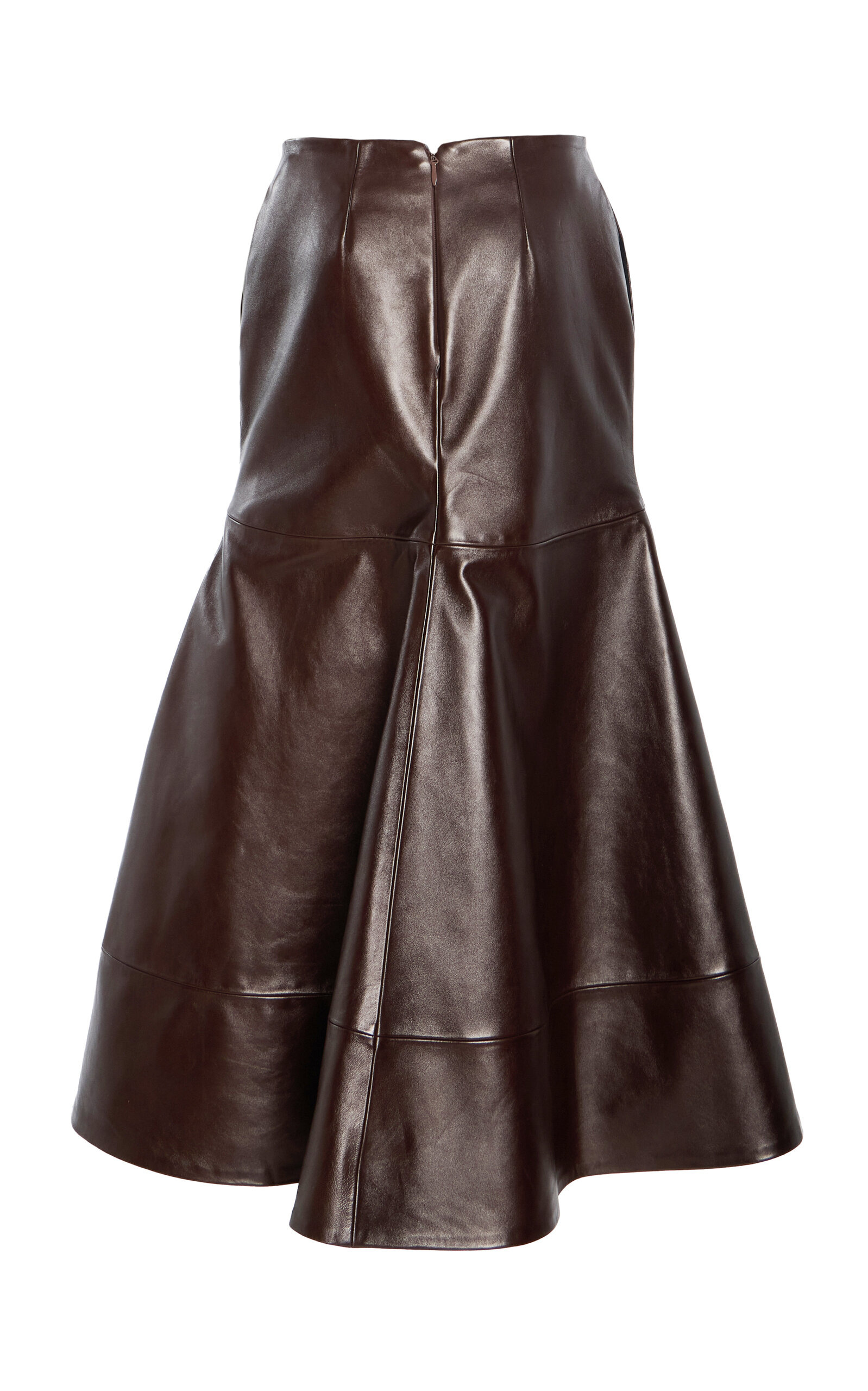The Preston Flared Leather Midi Skirt brown - 6