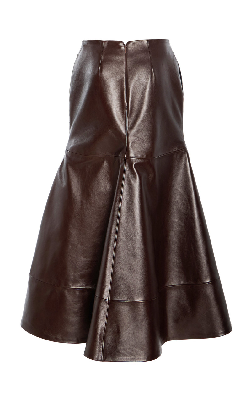 The Preston Flared Leather Midi Skirt brown 6