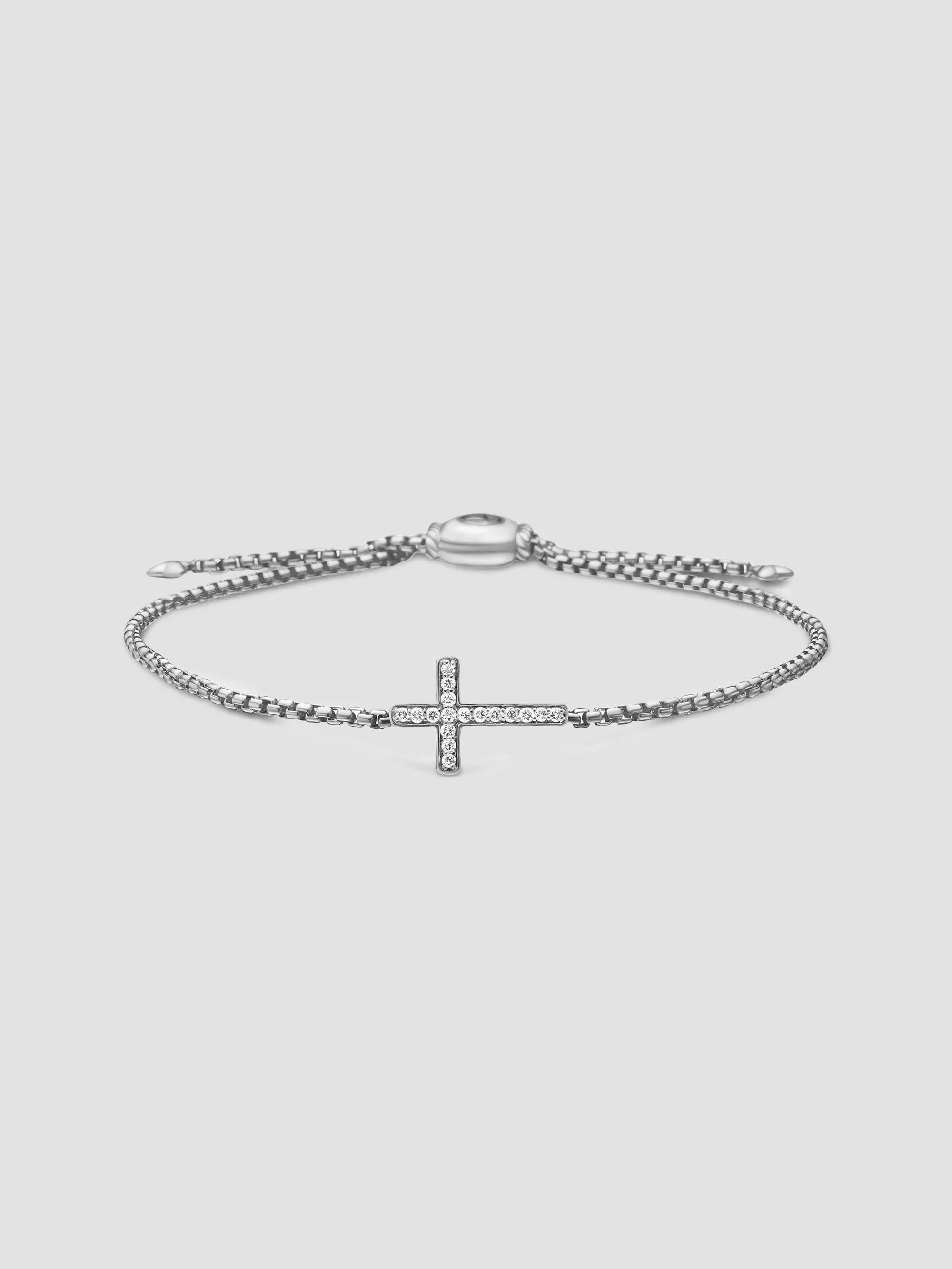 Women's Petite Pavé Cross Chain Bracelet in Sterling Silver with Diamonds, 1.7mm - Diamond - 1
