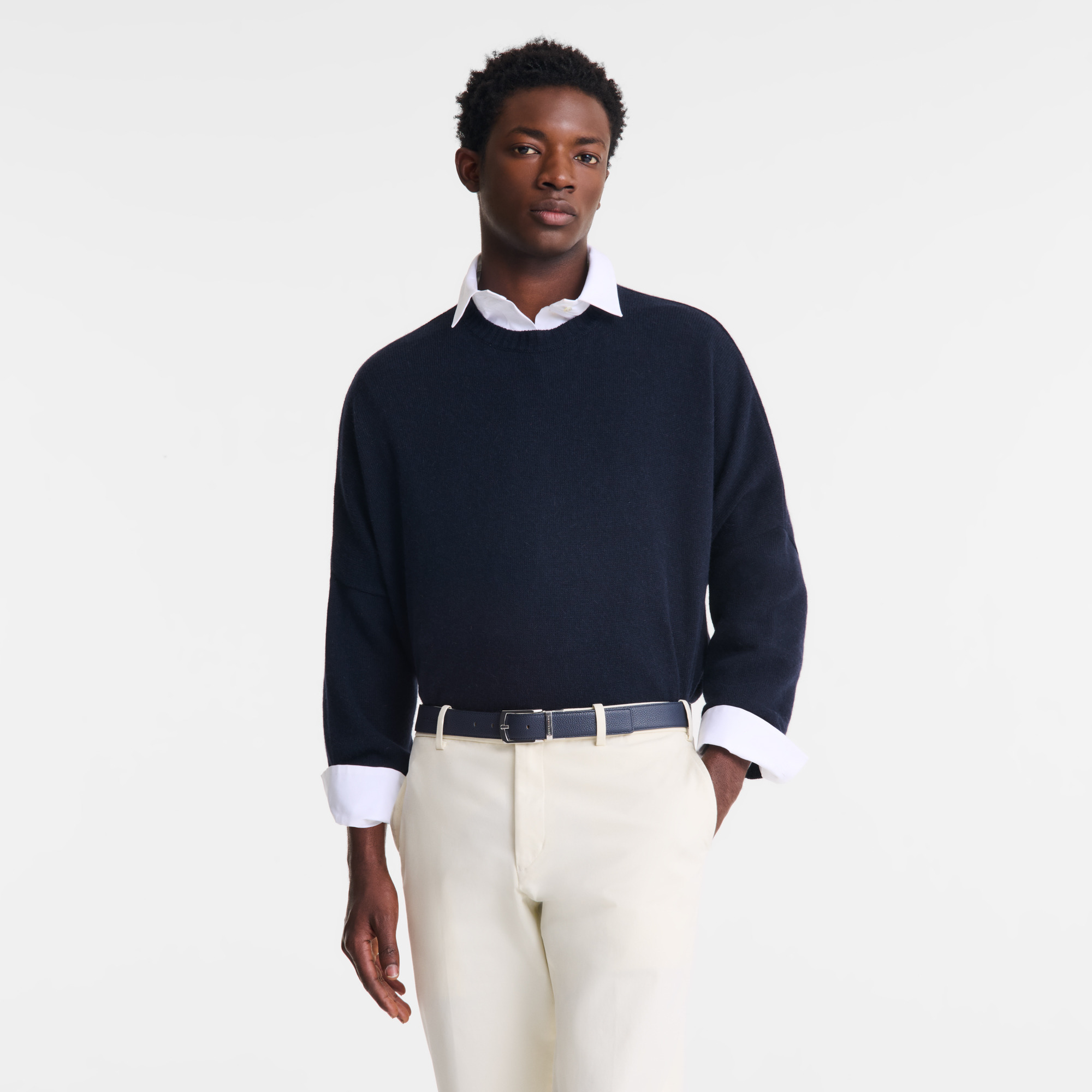Le Foulonné Men's belt Navy/Caramel - Leather - 2