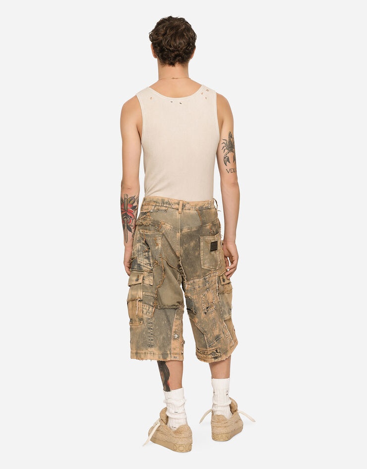 Patchwork denim cargo shorts - 5