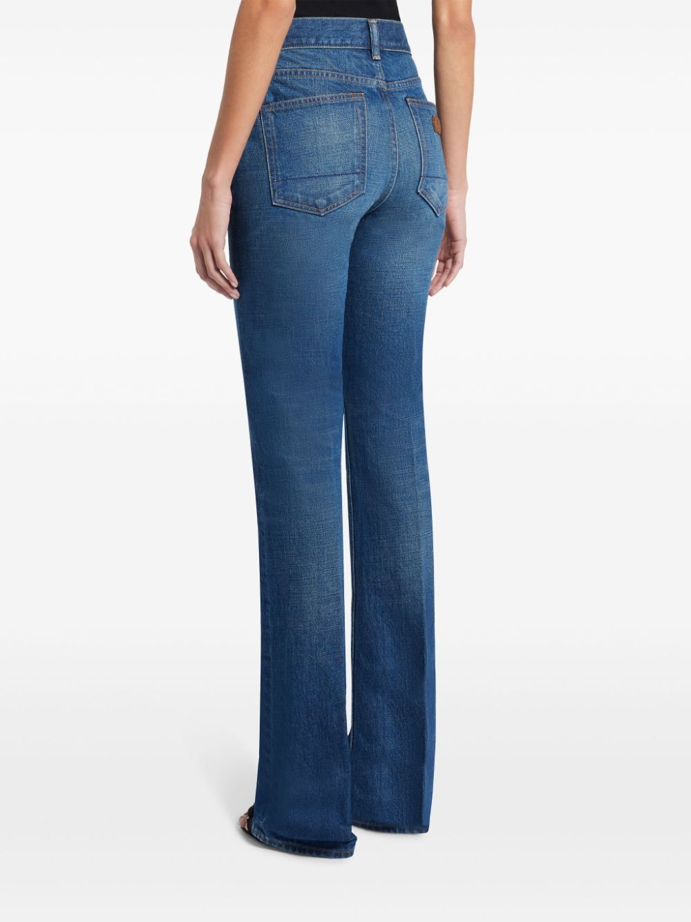 stonewashed flared jeans - 4