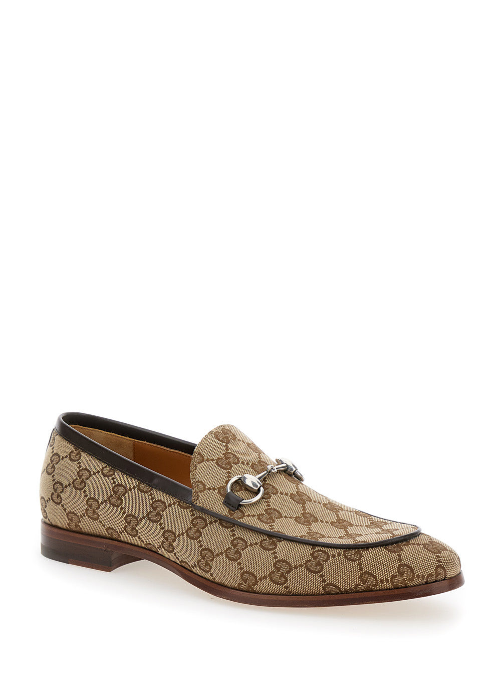 Gucci Men Beige And Ebony Loafers With Horsebit In Gg Supreme Canvas Man - 2