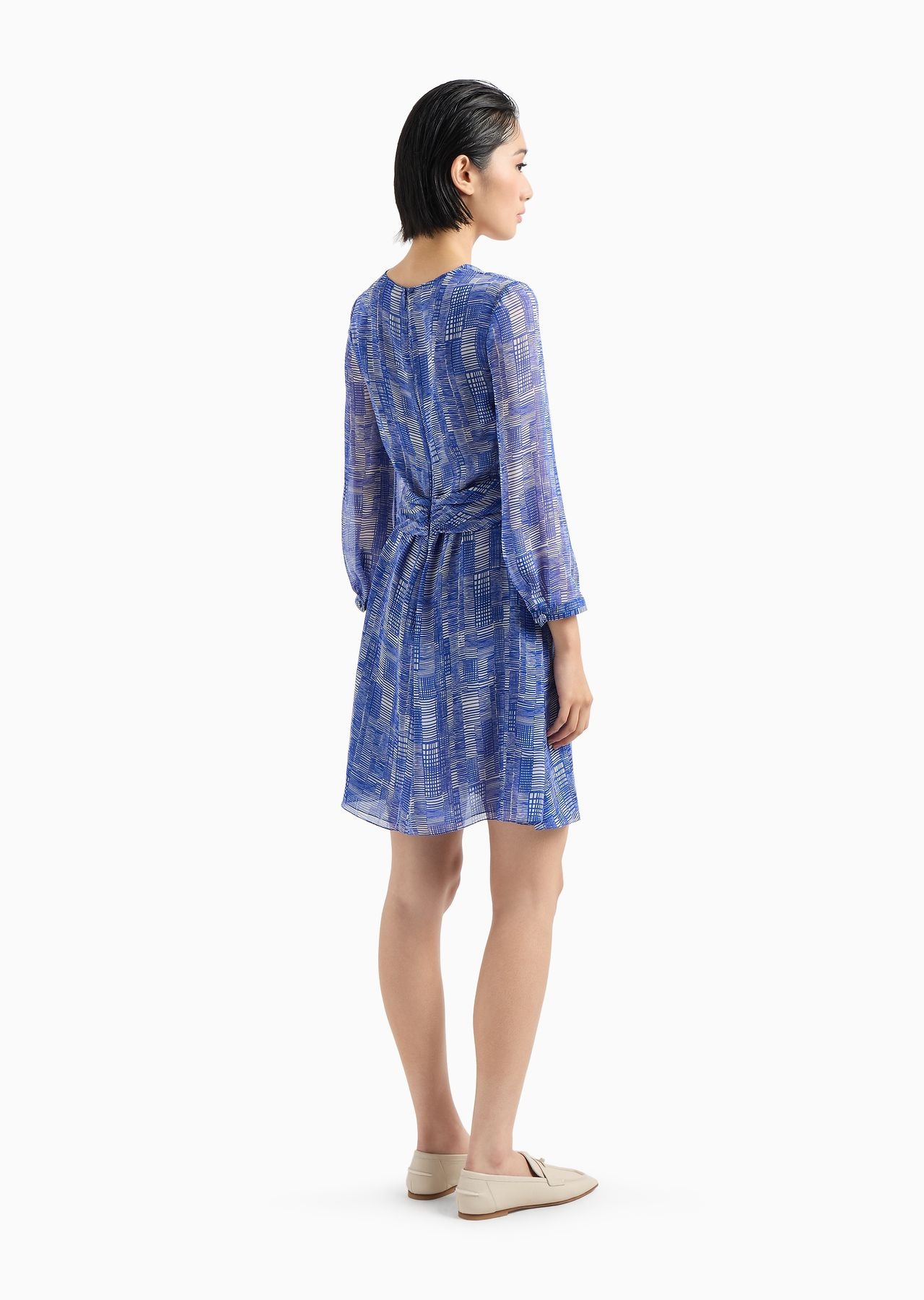 Silk-chiffon dress with crossover neckline and all-over geometric print - 3