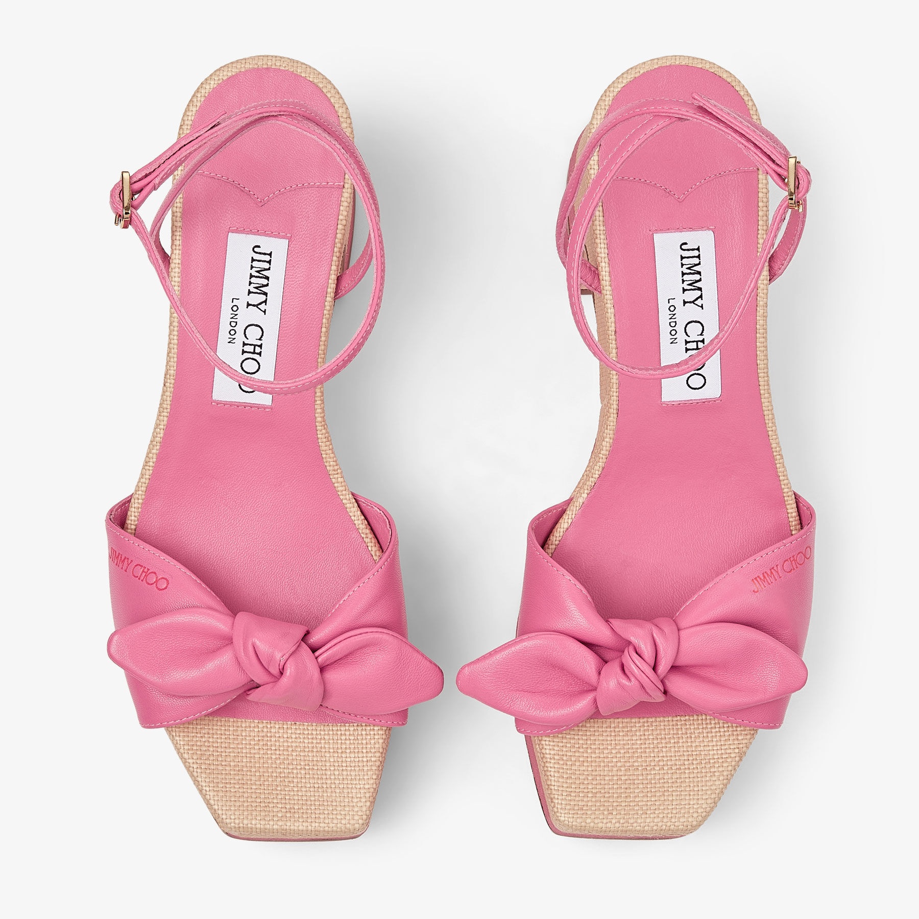 Ricia 95
Candy Pink/Natural Leather and Raffia Platform Sandals - 4