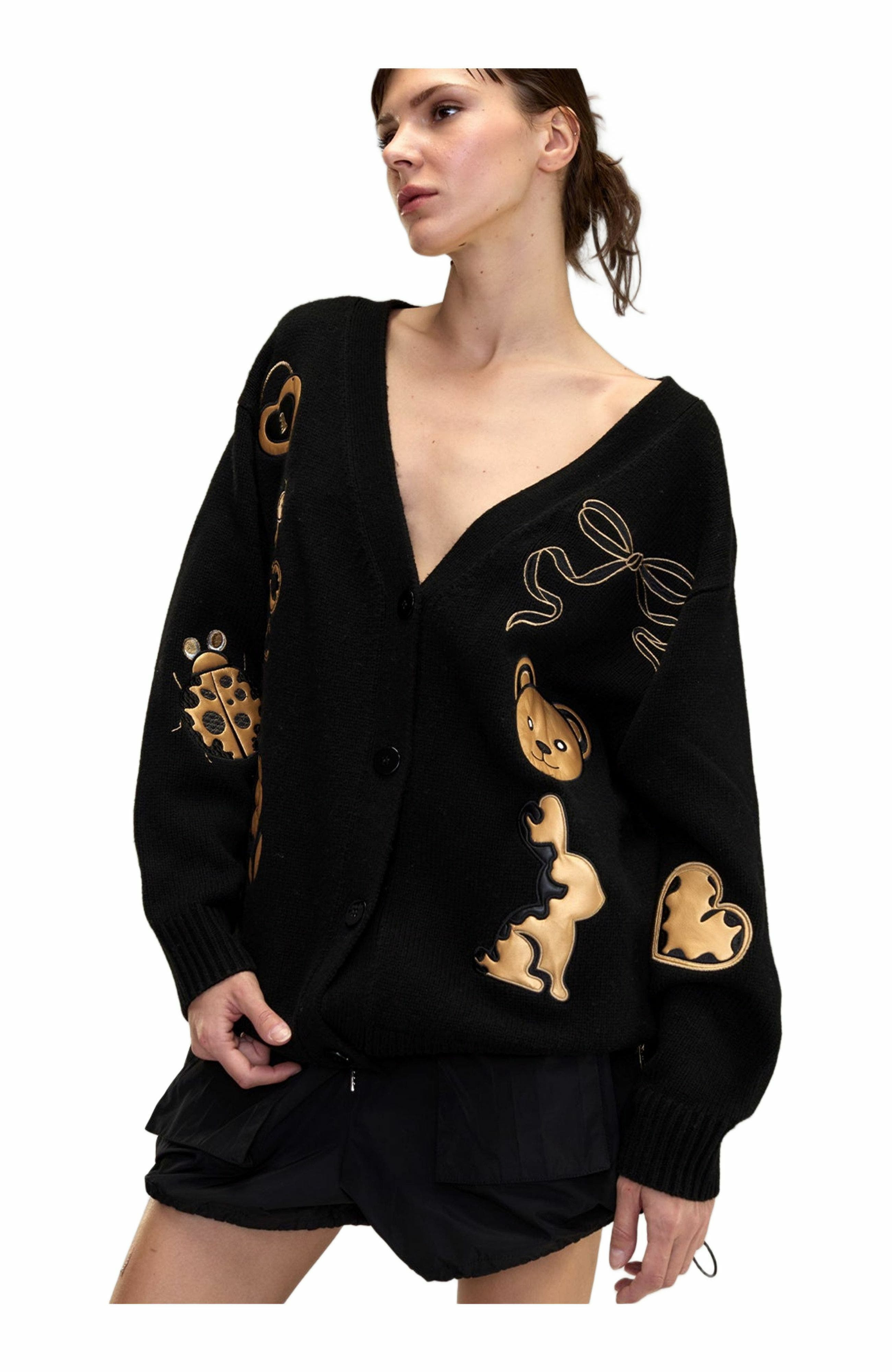 Cynthia Rowley Playful Patchwork Cardigan in Black_Gold at Nordstrom - 5