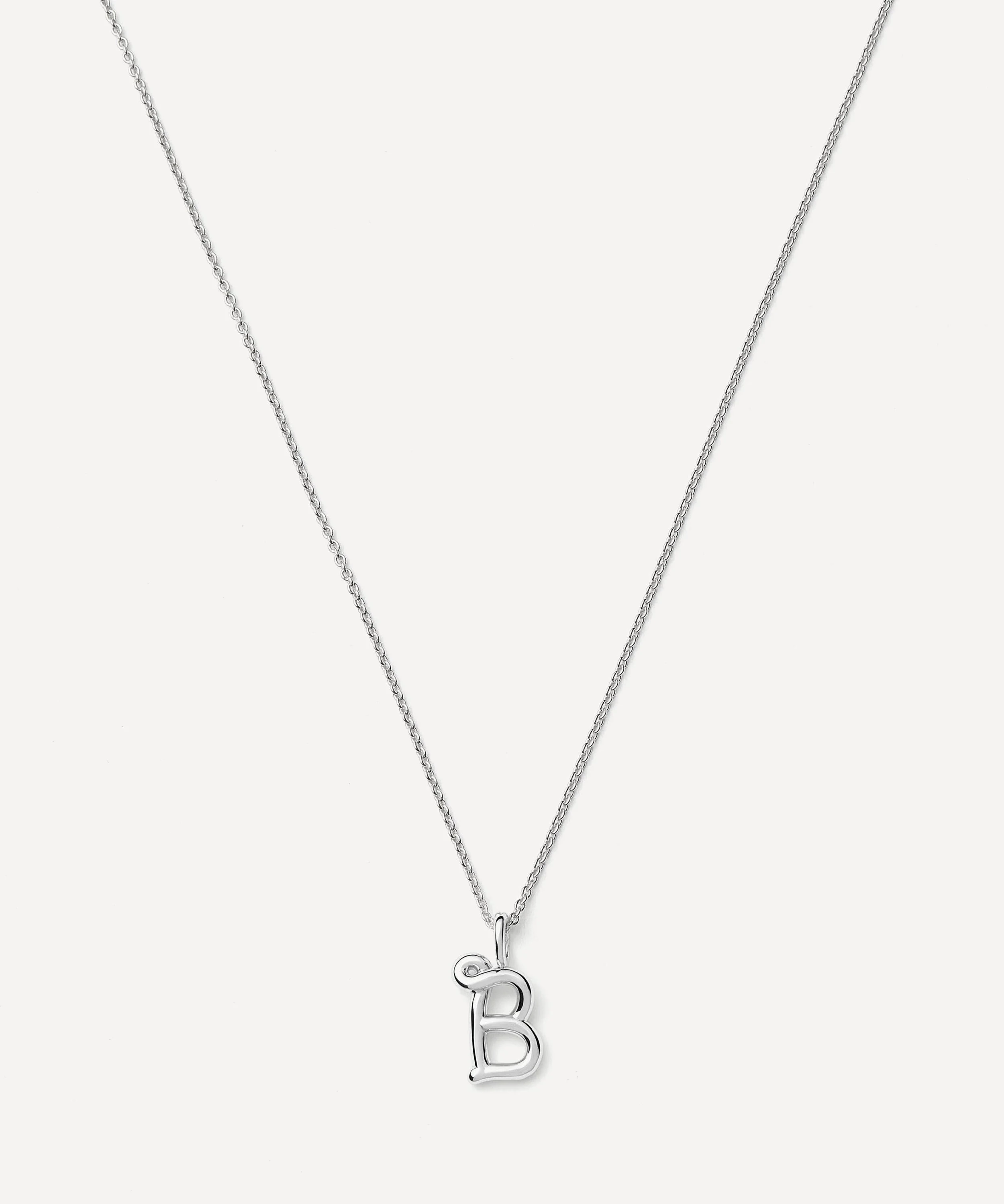 Sterling Silver Curly Molten Mini B Initial Pendant Necklace - 1