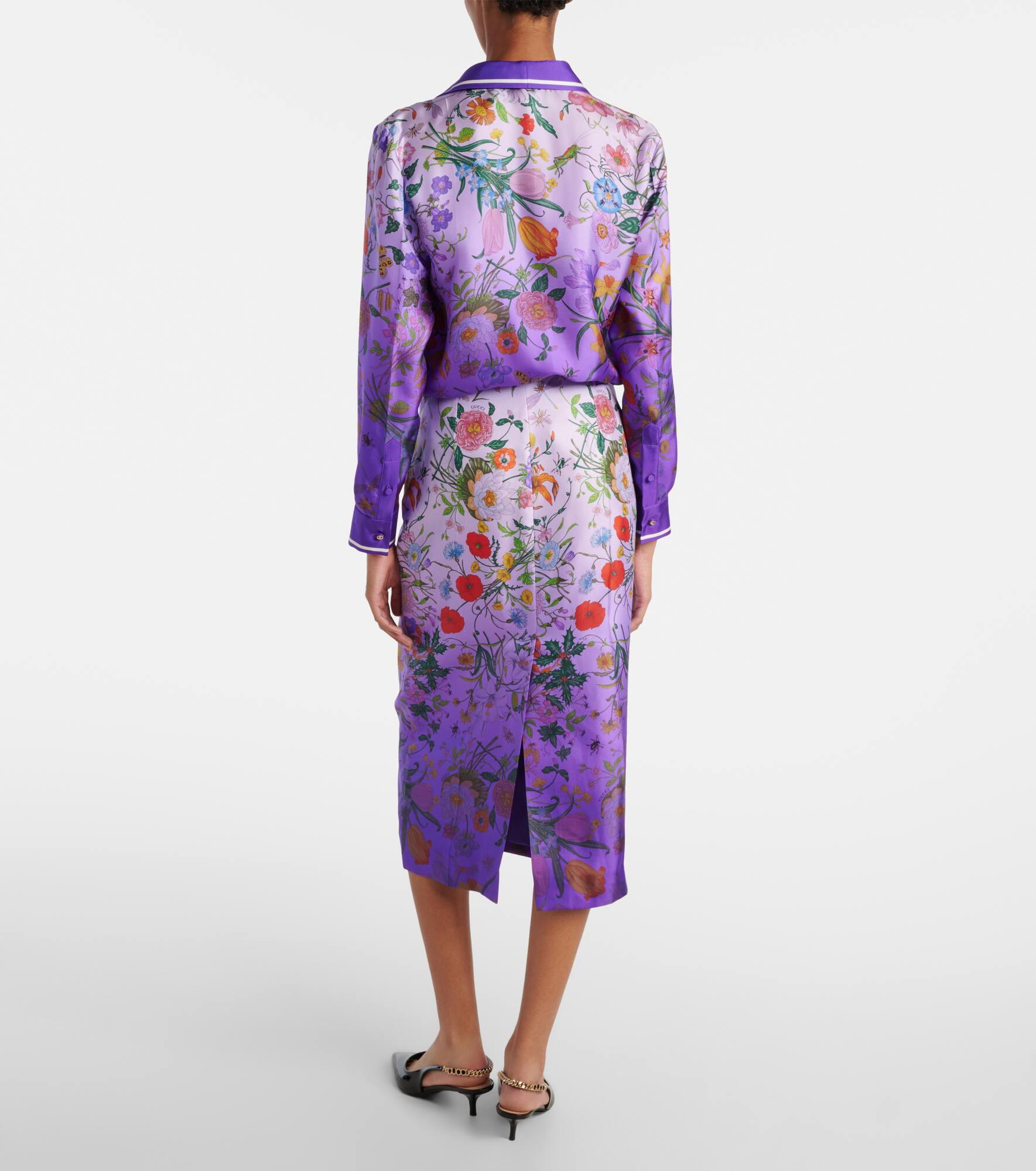 Floral silk midi skirt - 3