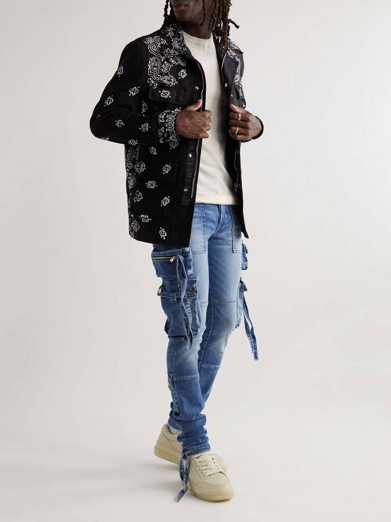 AMIRI M-65 Bleached Bandana-Print Denim Jacket outlook