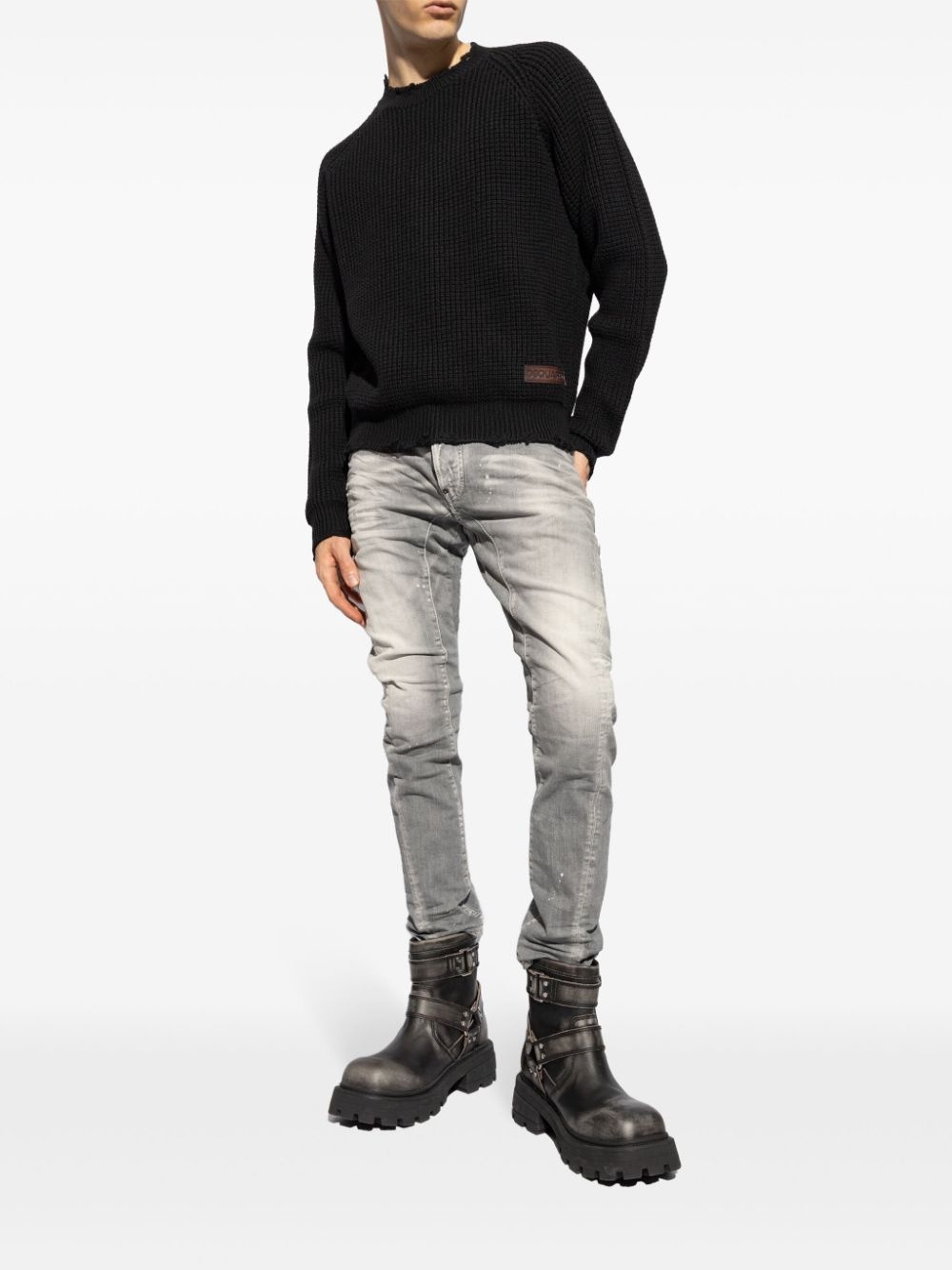 logo-patch waffle-knit jumper - 2
