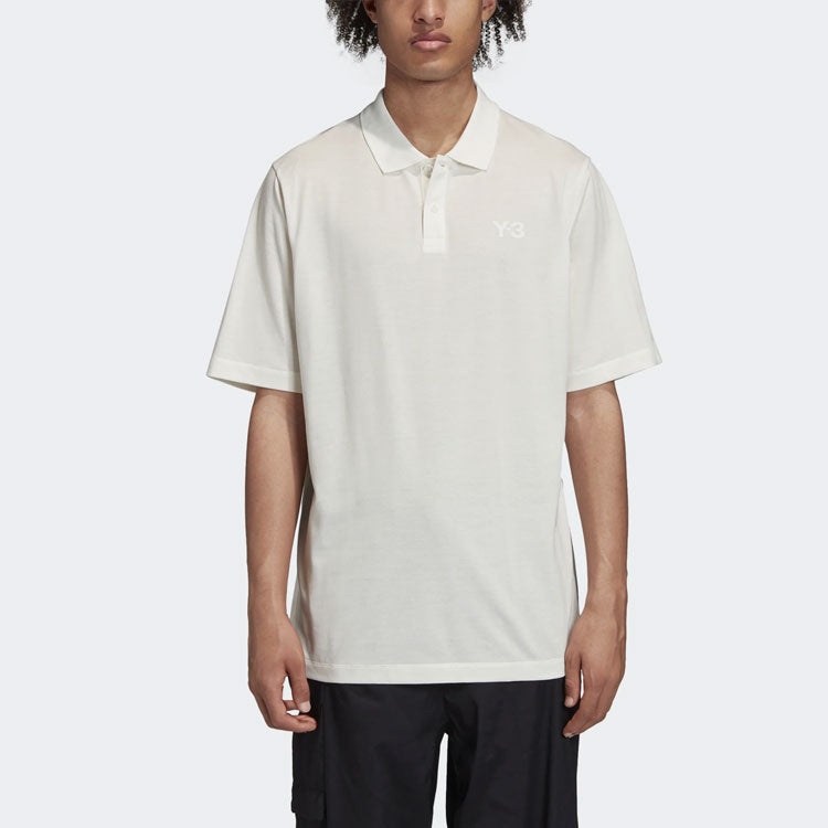 Men's Y-3 Solid Color Logo Polo Shirt White FN3356 - 4