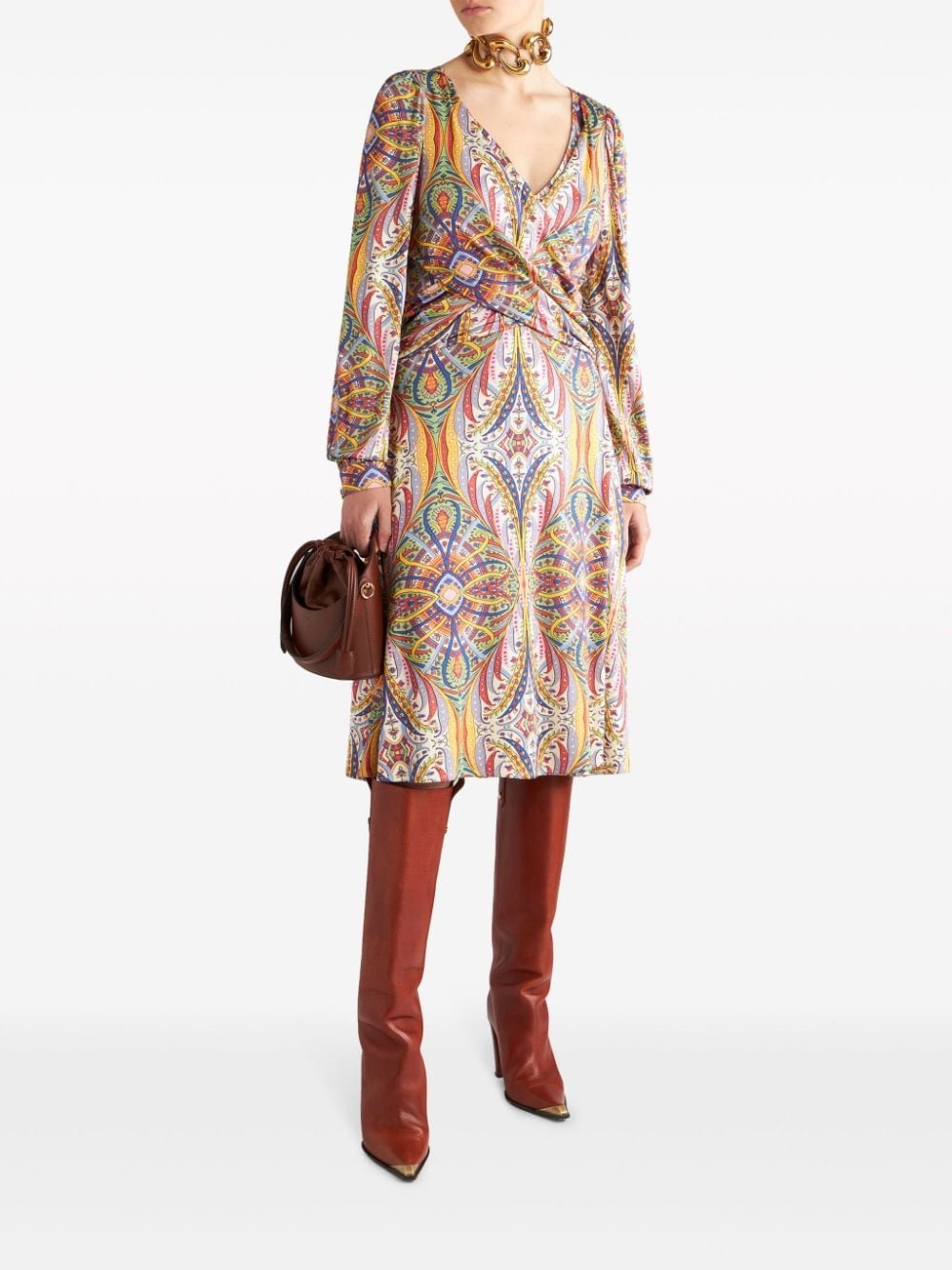 paisley-print V-neck mididress - 2