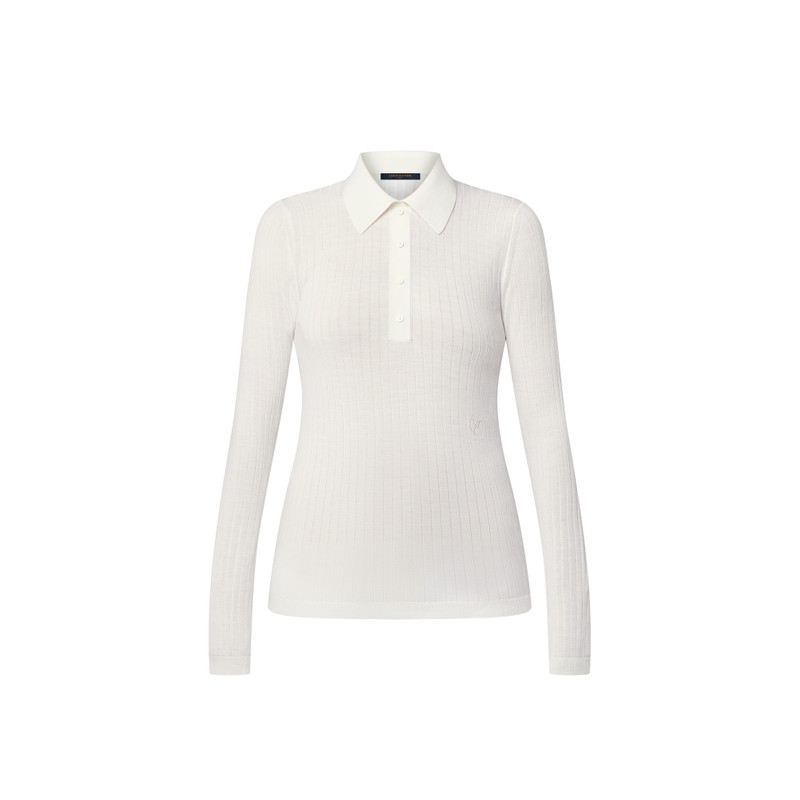 Long-Sleeved Rib-Knit Polo Top 1