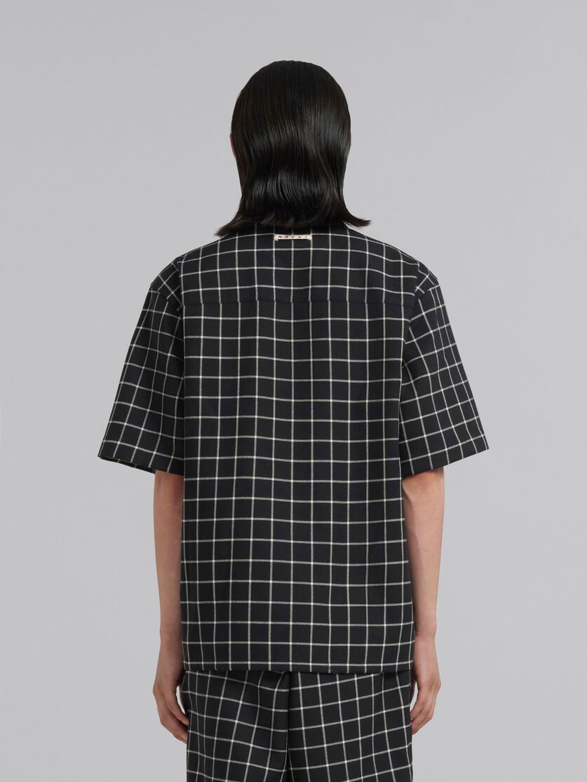 BLACK CHECKED WOOL BOWLING SHIRT - 3