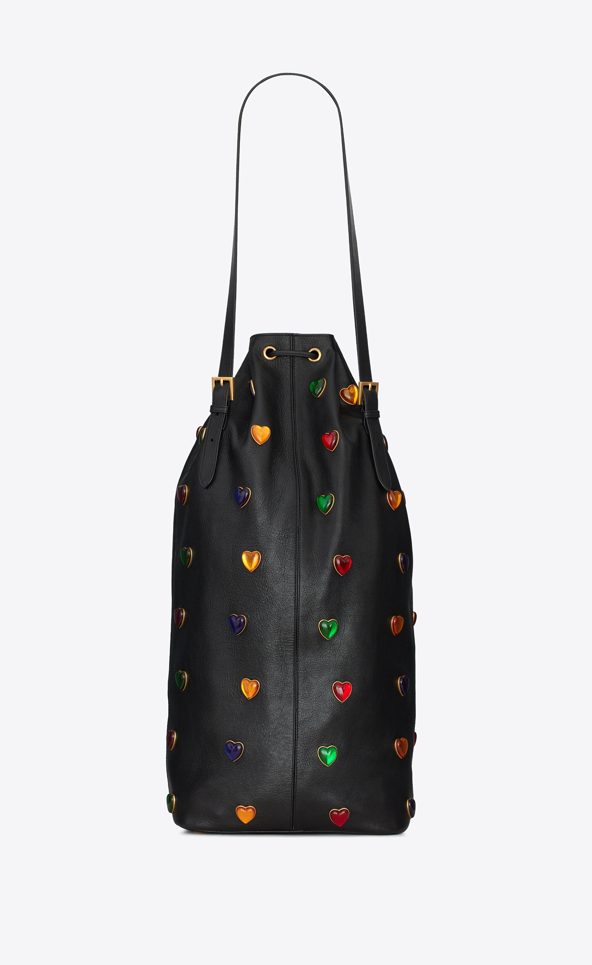 riva large bucket bag in vintage leather and heart-shaped studs - 3