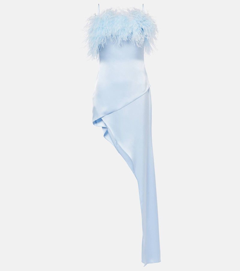 Feather-trimmed satin cocktail dress - 1