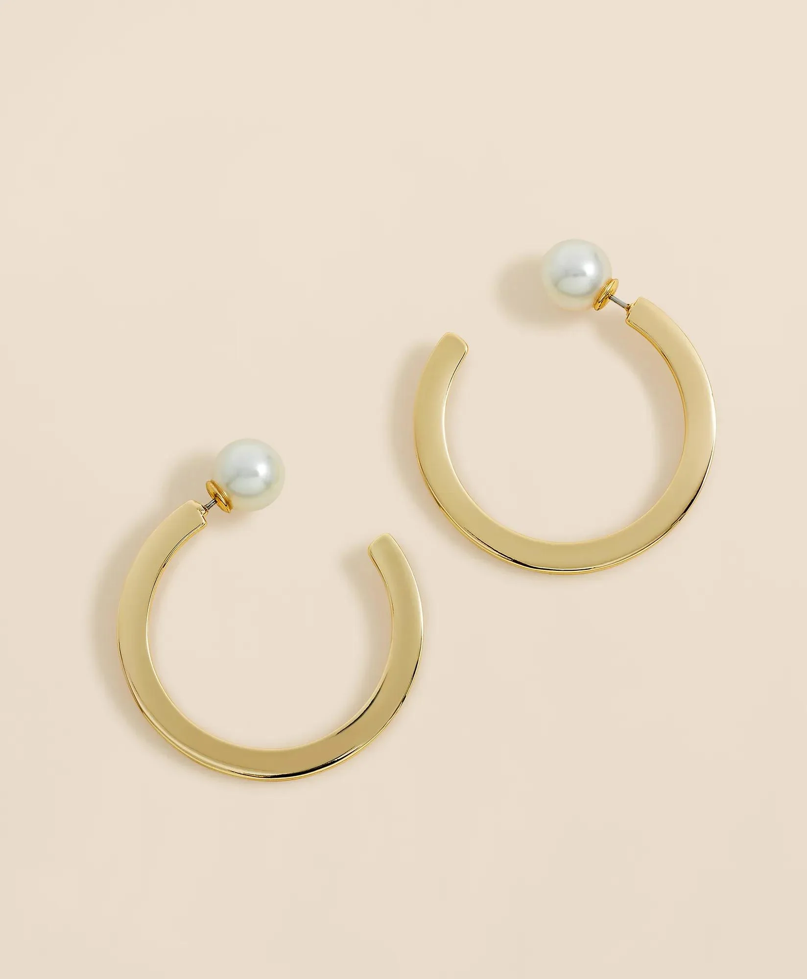 Large Hoop Earrings with Faux-Pearl Back Closure - 1