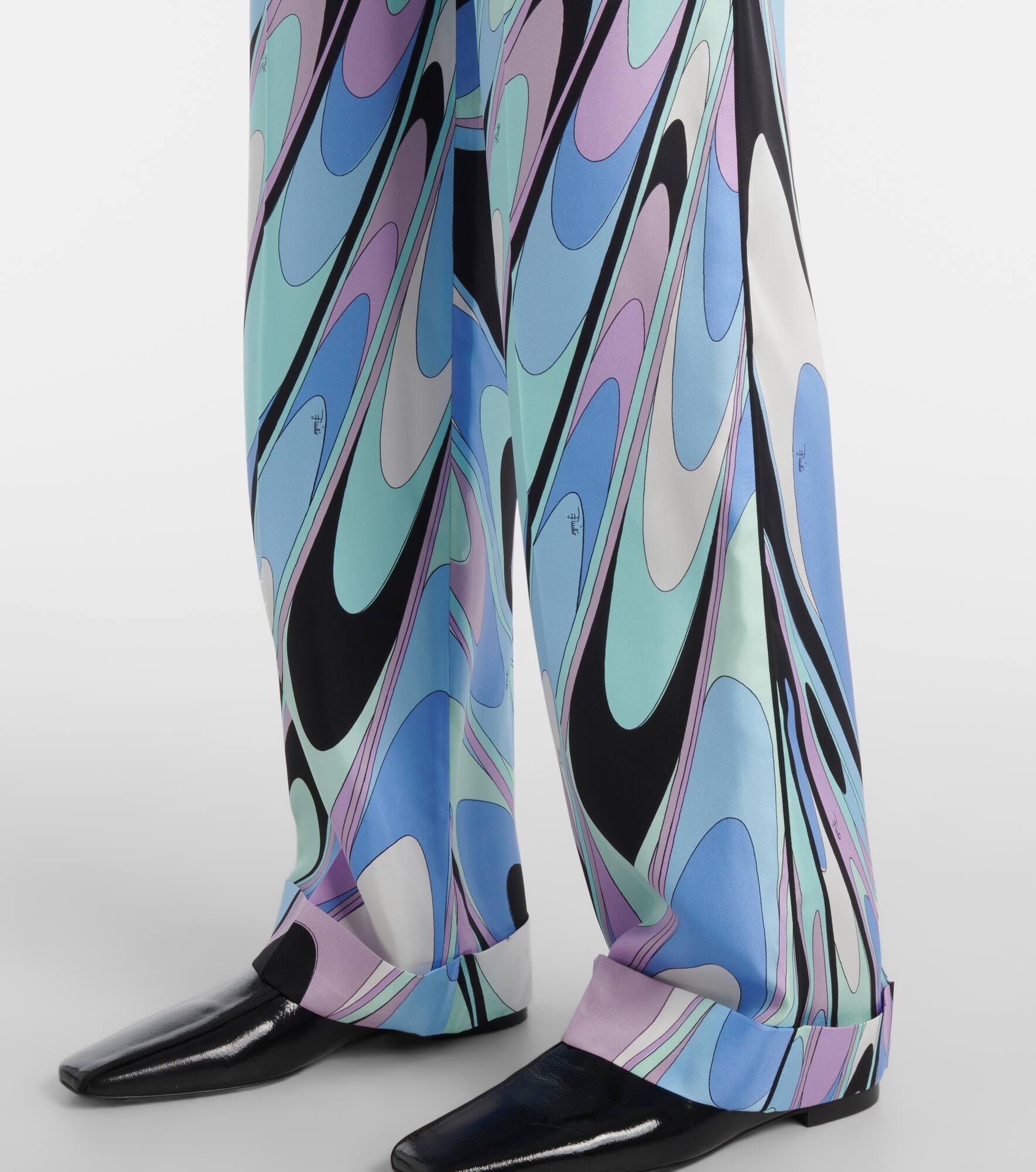 Printed silk twill wide-leg pants - 5