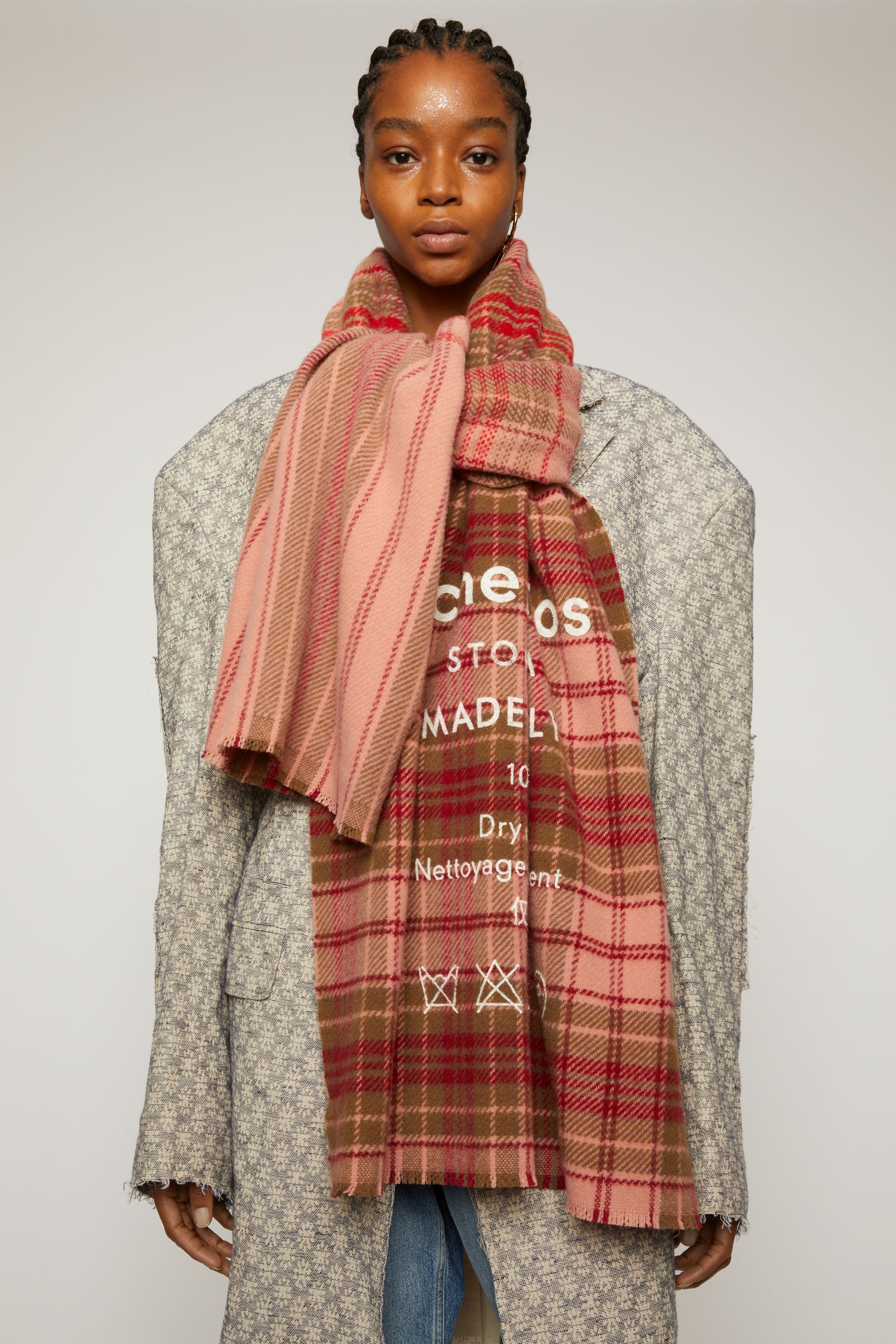 Checked logo scarf pale pink / camel check - 5