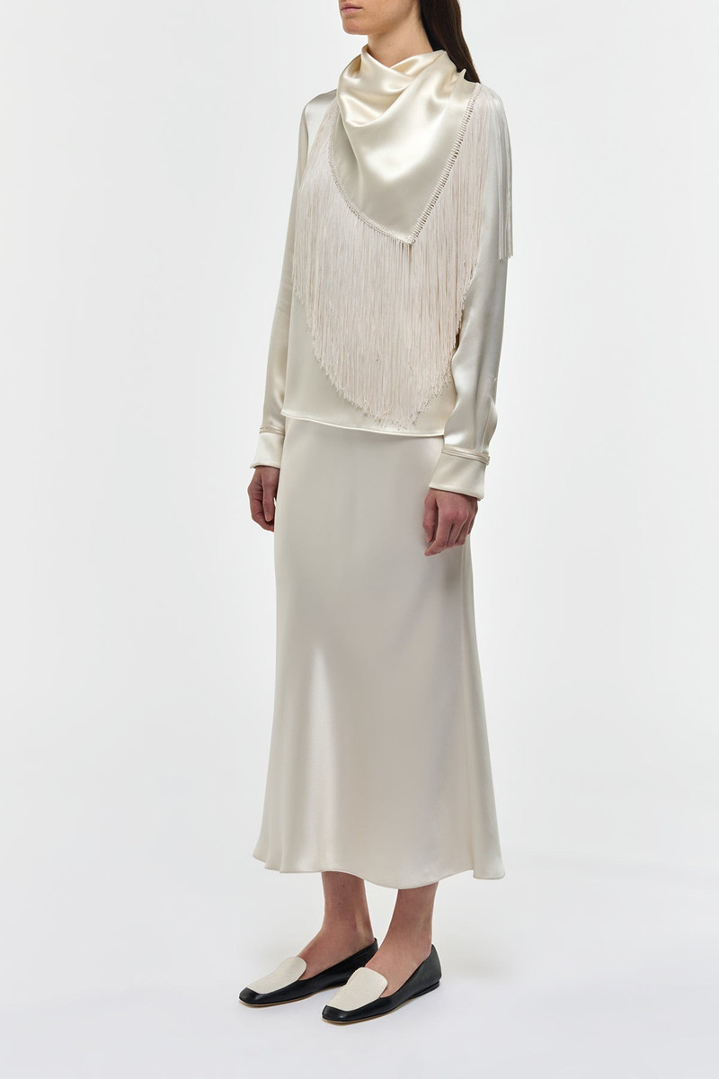 Frei Maxi Skirt in Ivory Silk Satin 3