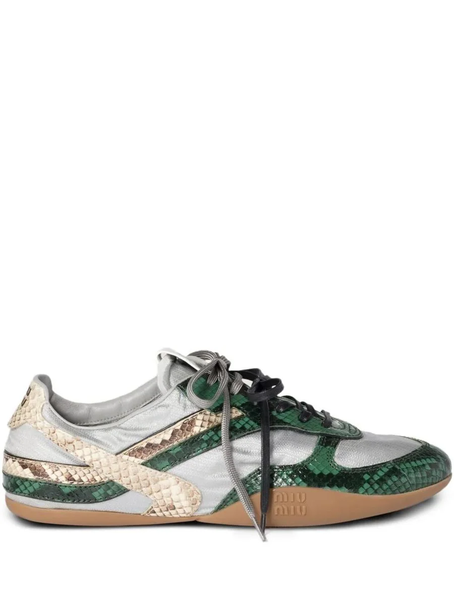 Miu Miu Gymnasium Technical Fabric And Python-Print Ayers Leather Sneakers Shoes - 1