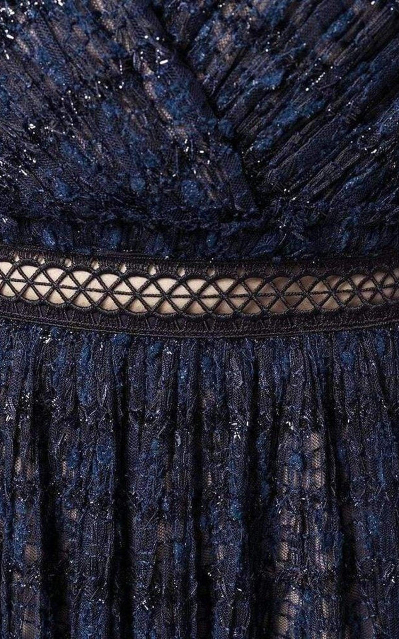Navy Metallic Pattern Dress - 5