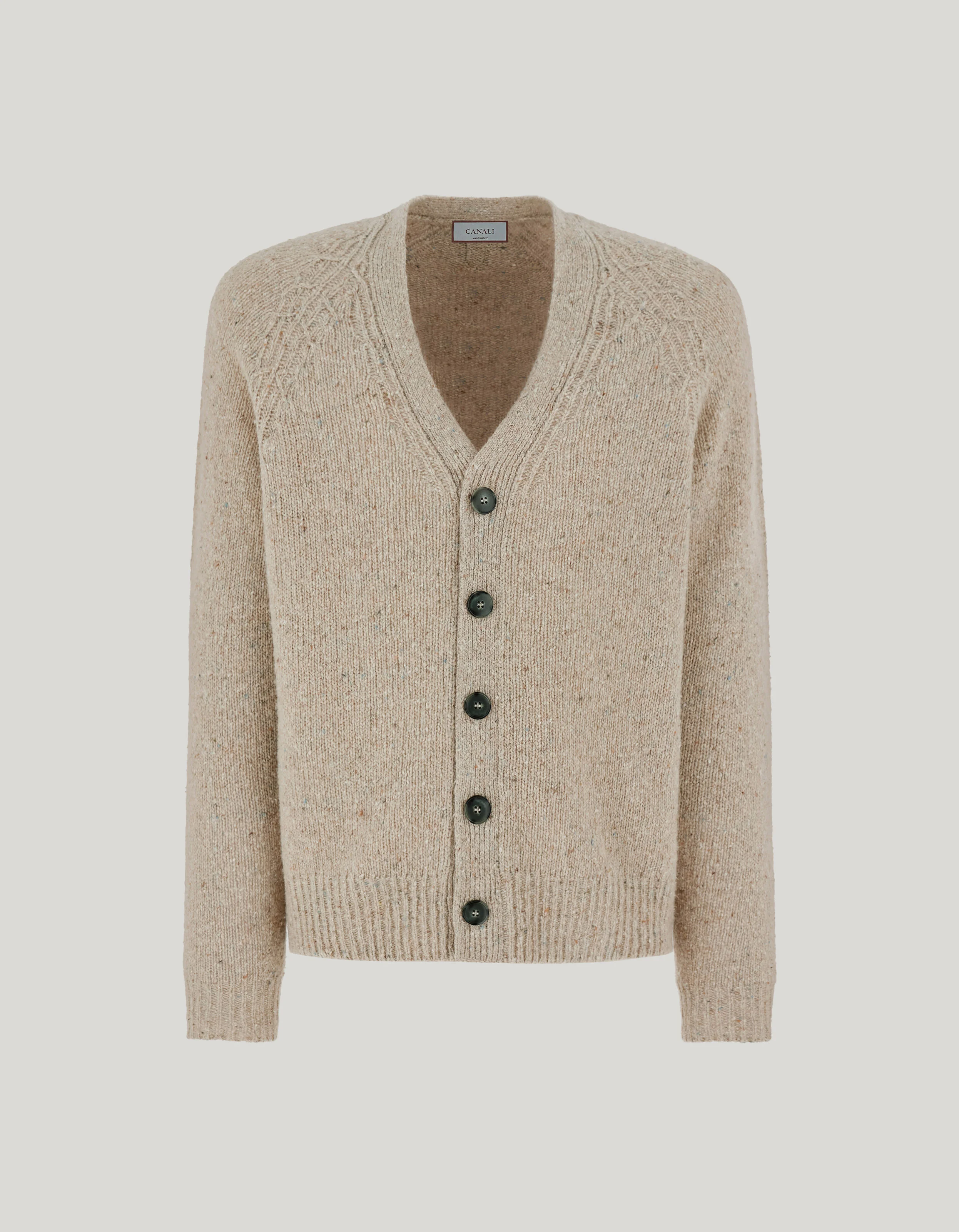 BEIGE WOOL-VISCOSE BLEND CARDIGAN - 1