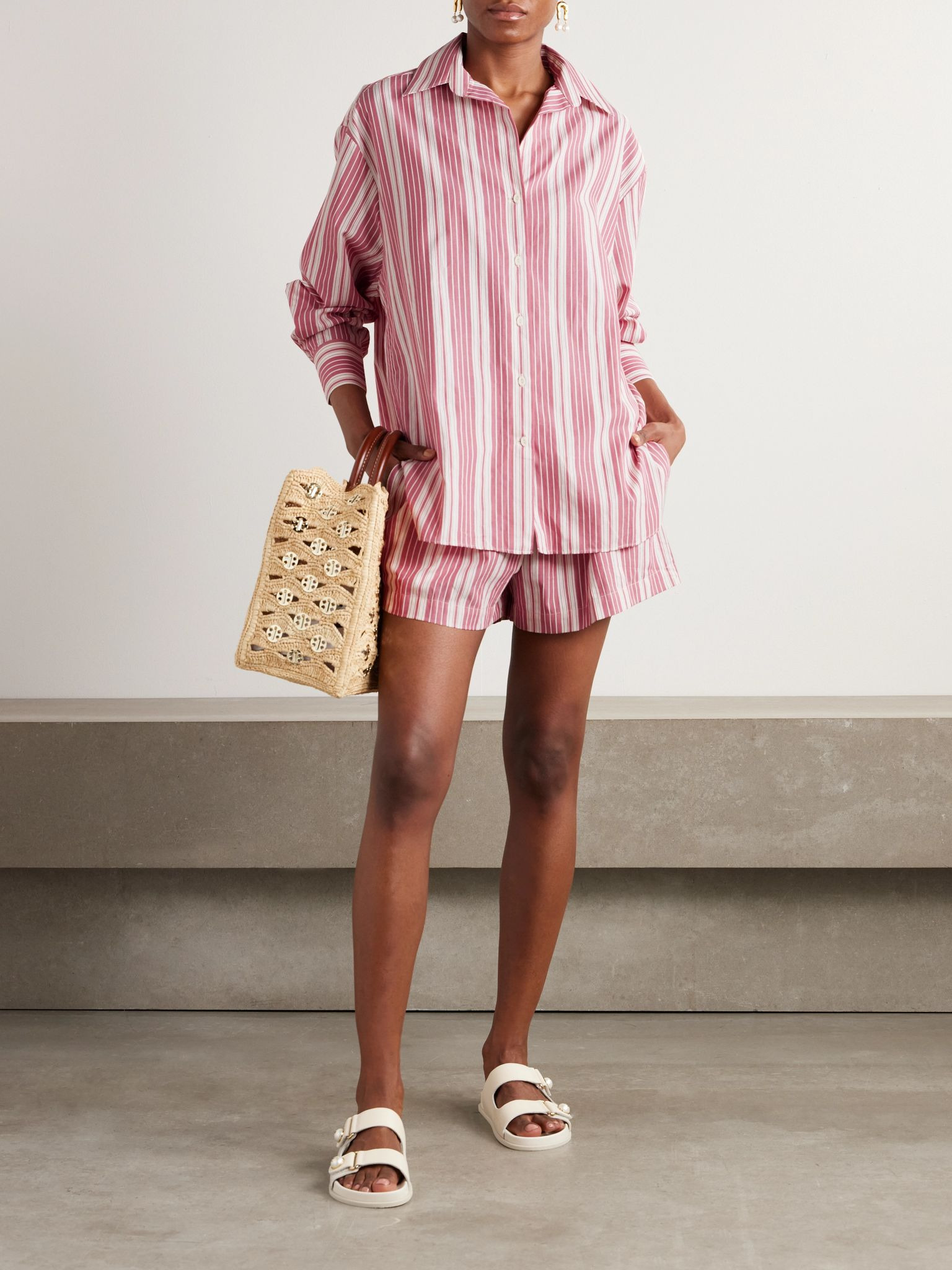 Elva striped cotton shorts Pink - 2