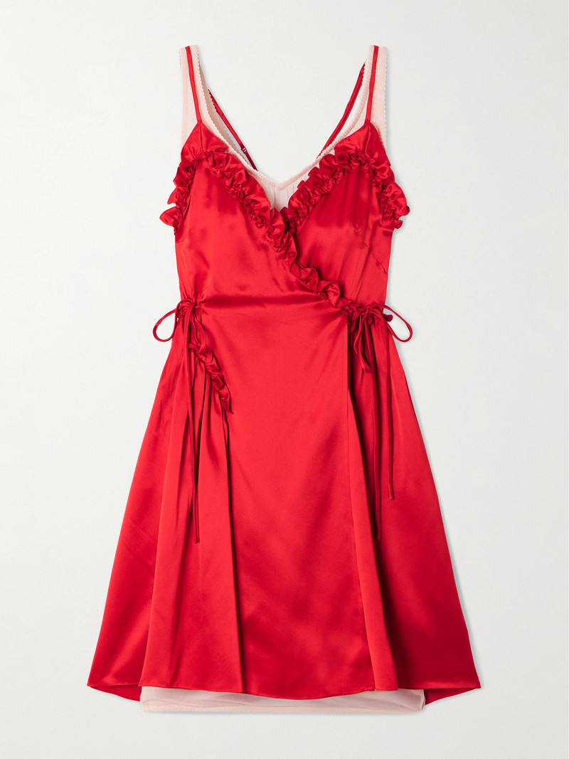 Ruffled Pleated Jersey-trimmed Silk-satin Mini Dress - 1