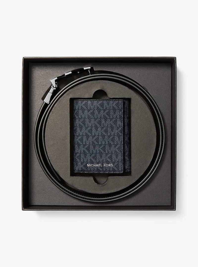 Signature Logo Tri-Fold Card Case and Belt Gift Set 4